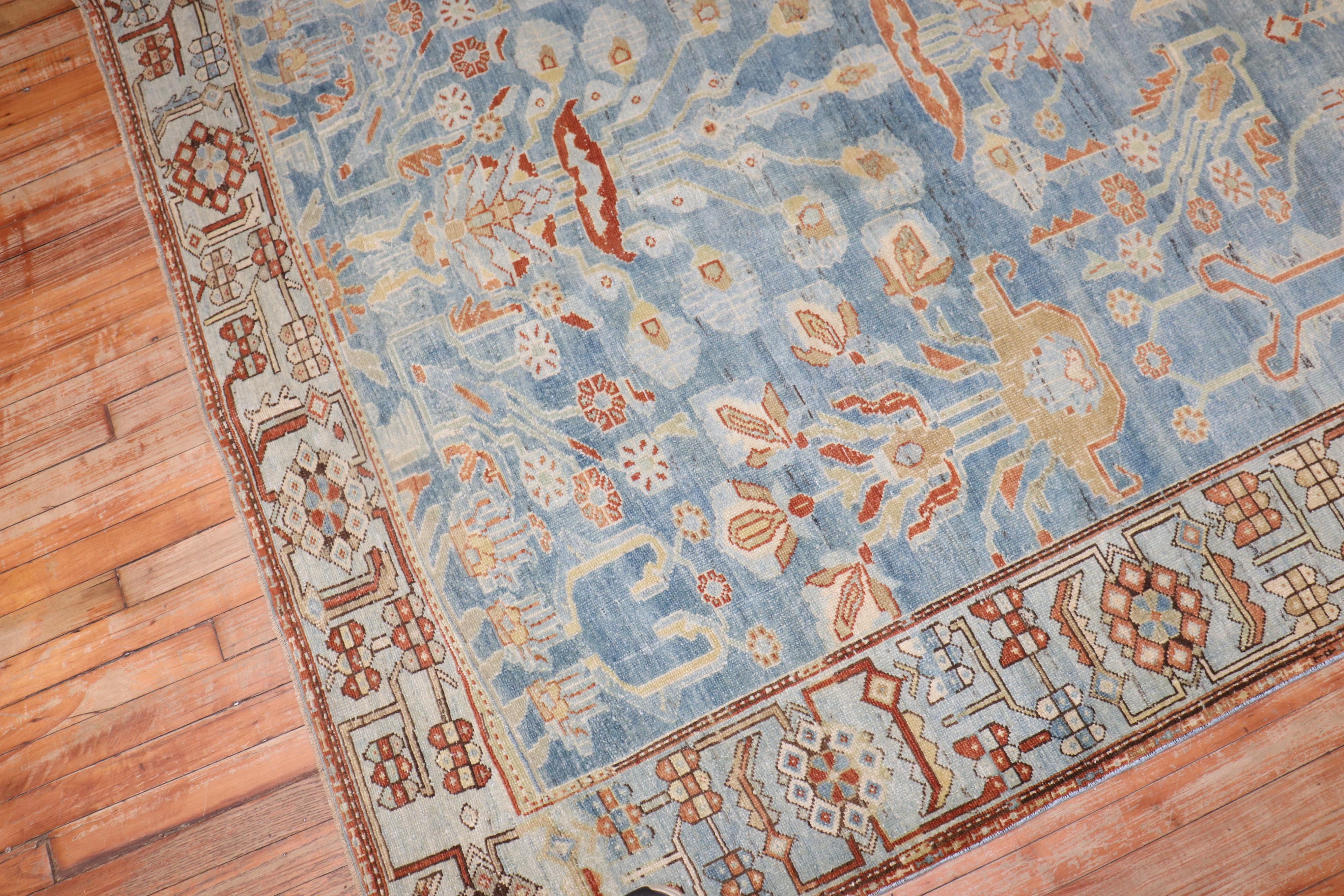 Zabihi Collection Sky Blue Antique Persian Malayer Rug For Sale 3
