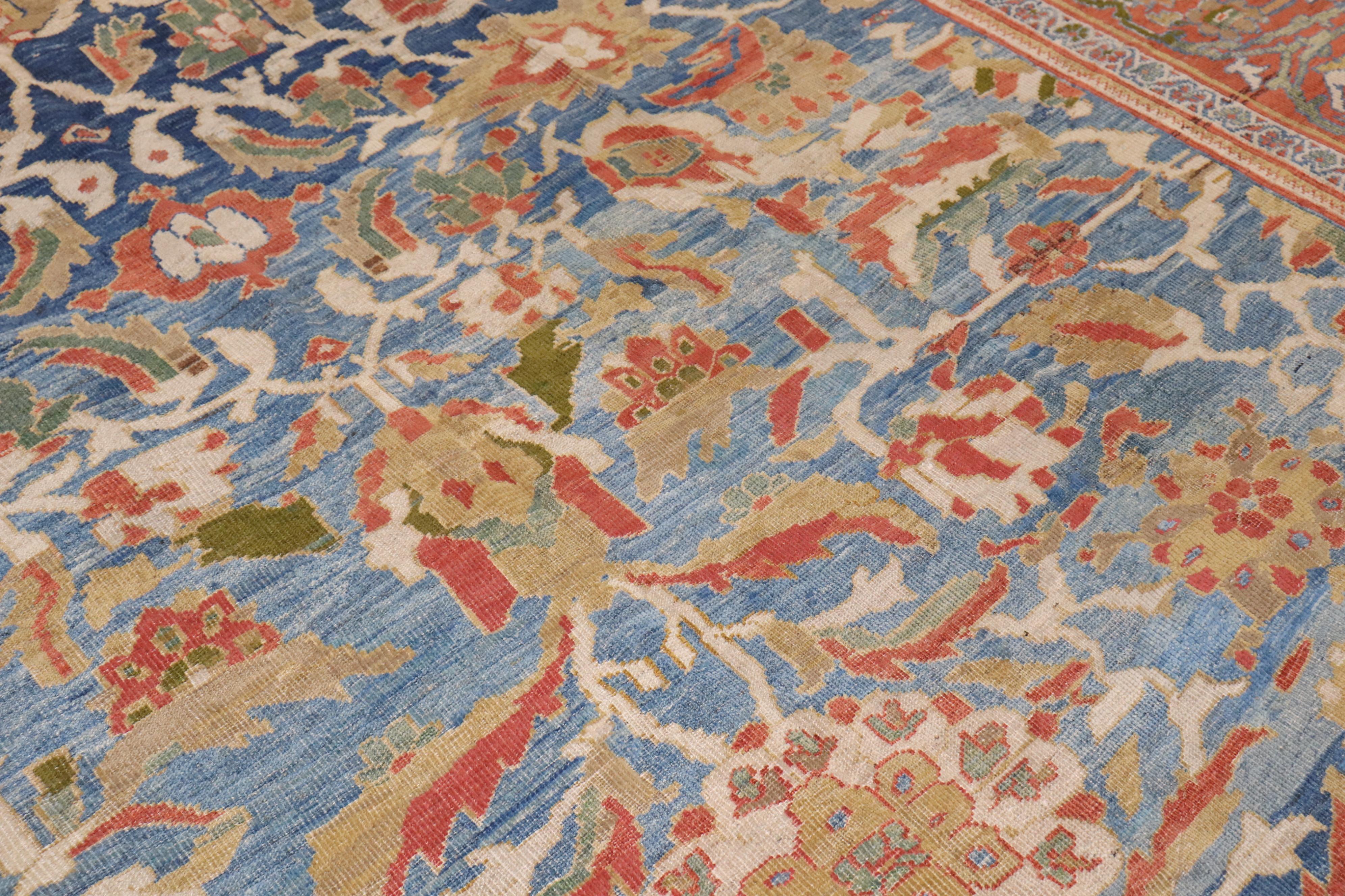 Zabihi Collection Sky Blue Antique Ziegler Mahal Persian 19th Century Carpet For Sale 10