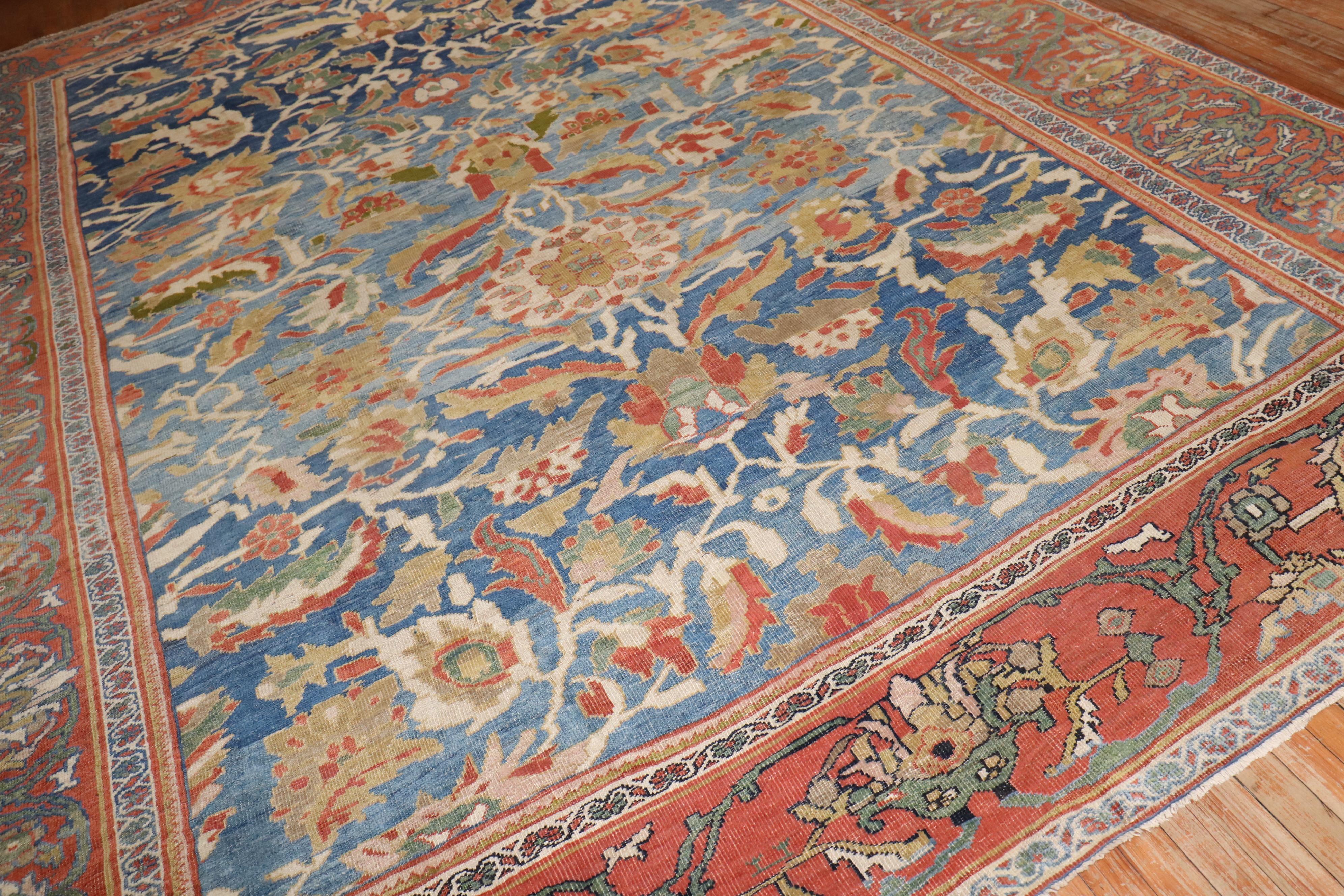 Hand-Woven Zabihi Collection Sky Blue Antique Ziegler Mahal Persian 19th Century Carpet For Sale