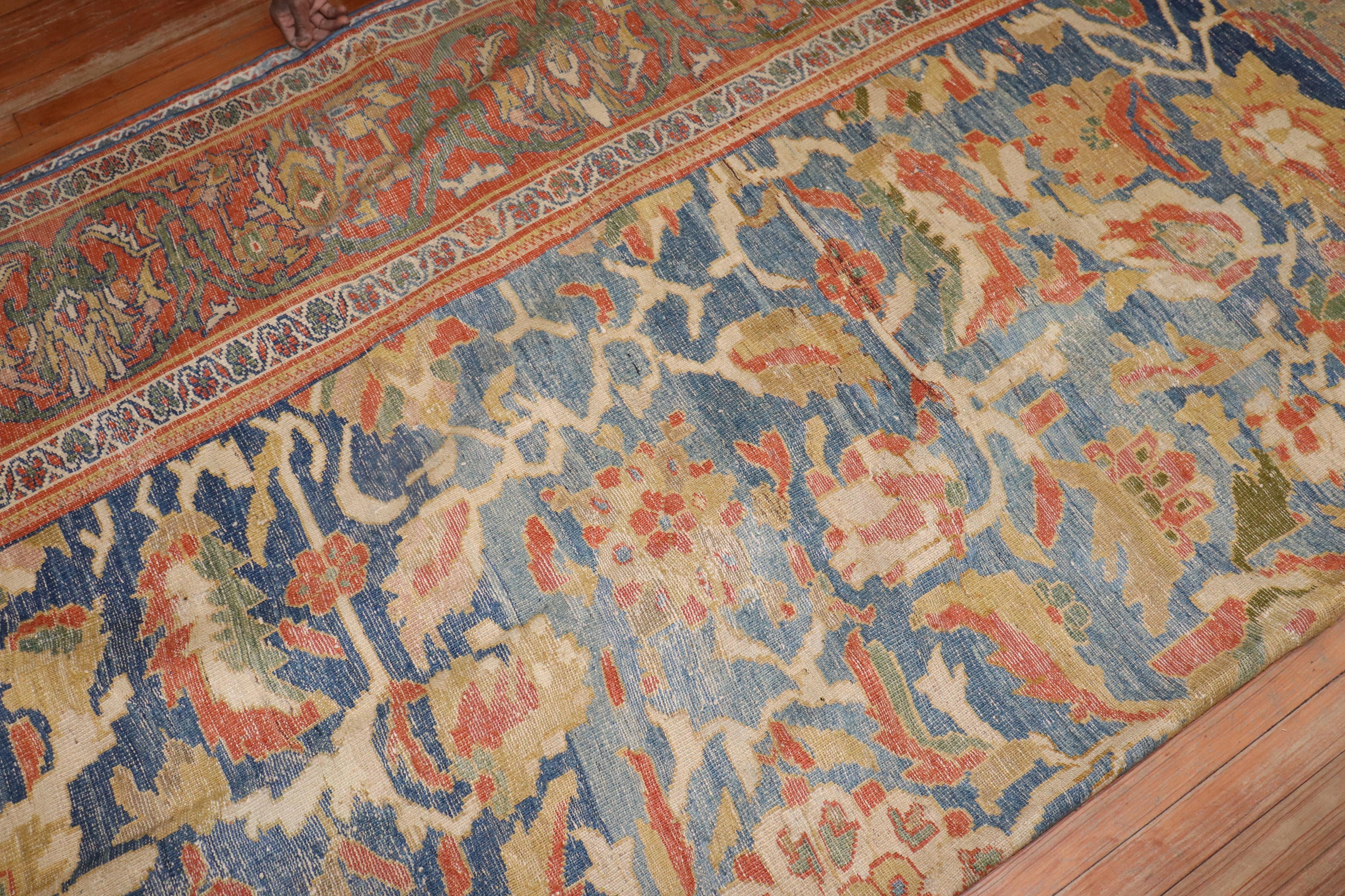 Zabihi Collection Sky Blue Antique Ziegler Mahal Persian 19th Century Carpet In Good Condition For Sale In New York, NY