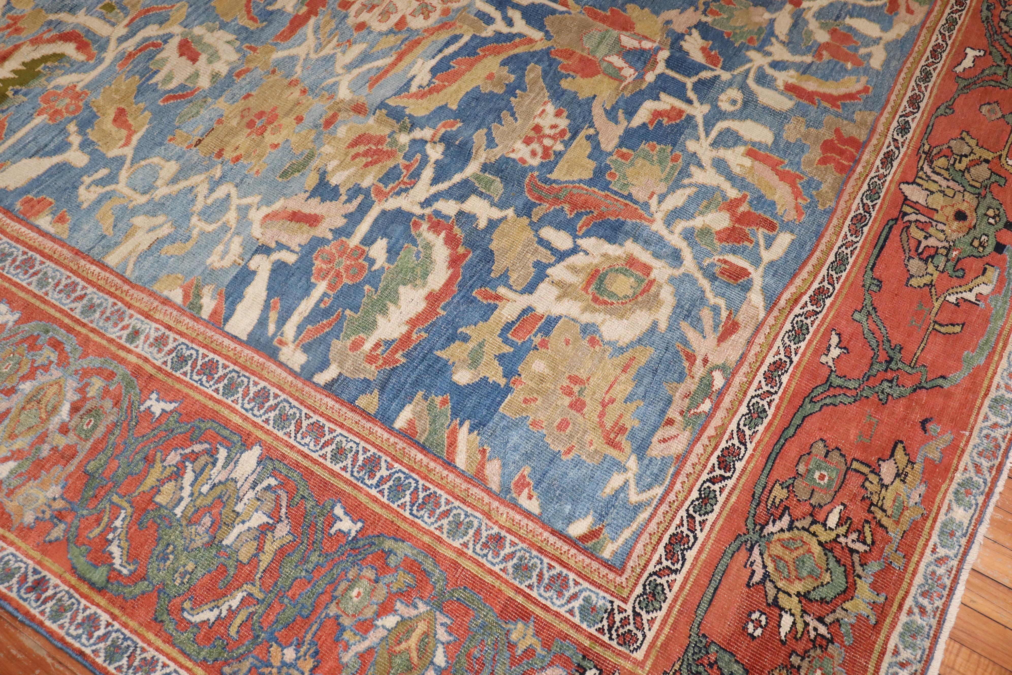 Wool Zabihi Collection Sky Blue Antique Ziegler Mahal Persian 19th Century Carpet For Sale