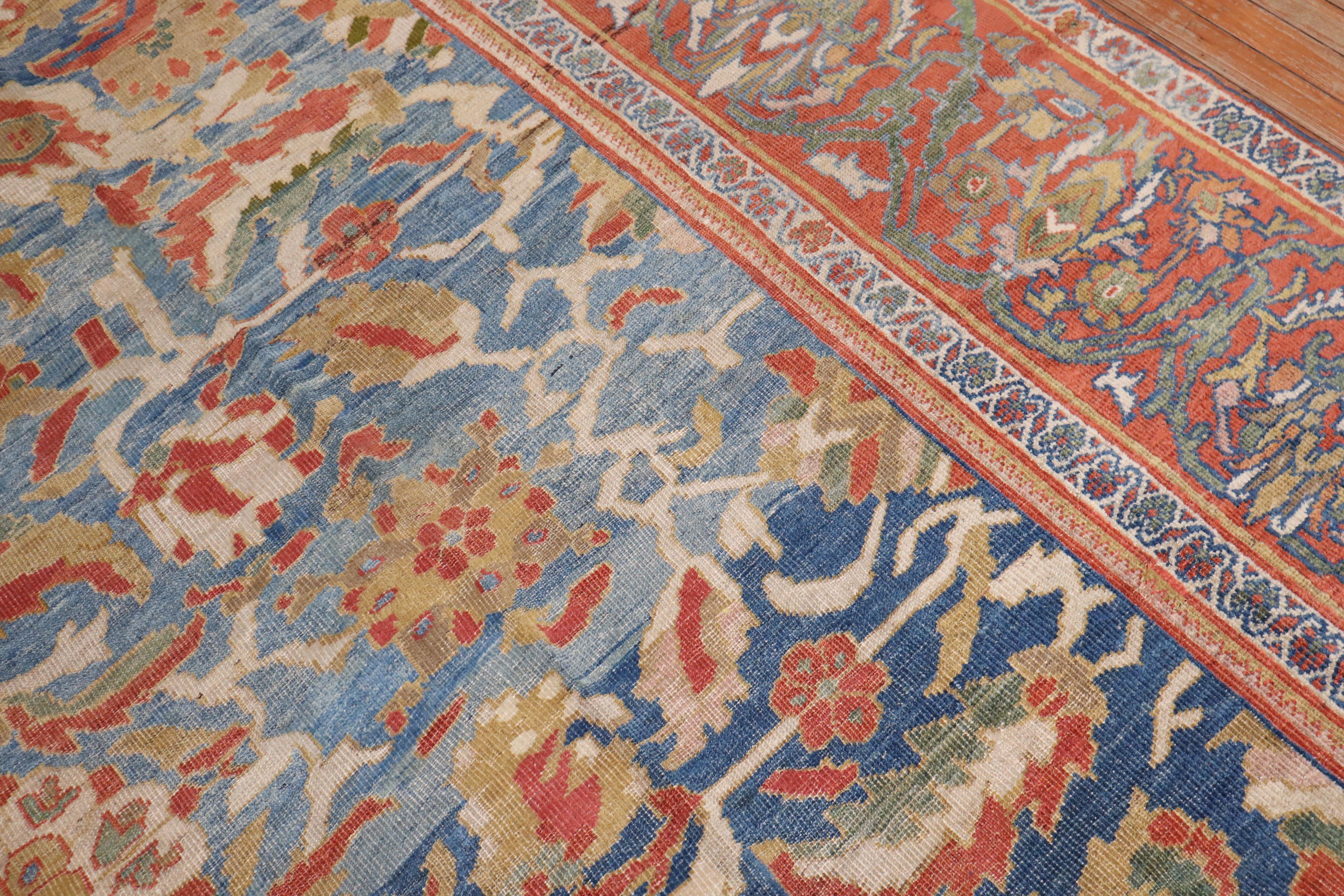 Zabihi Collection Sky Blue Antique Ziegler Mahal Persian 19th Century Carpet For Sale 3