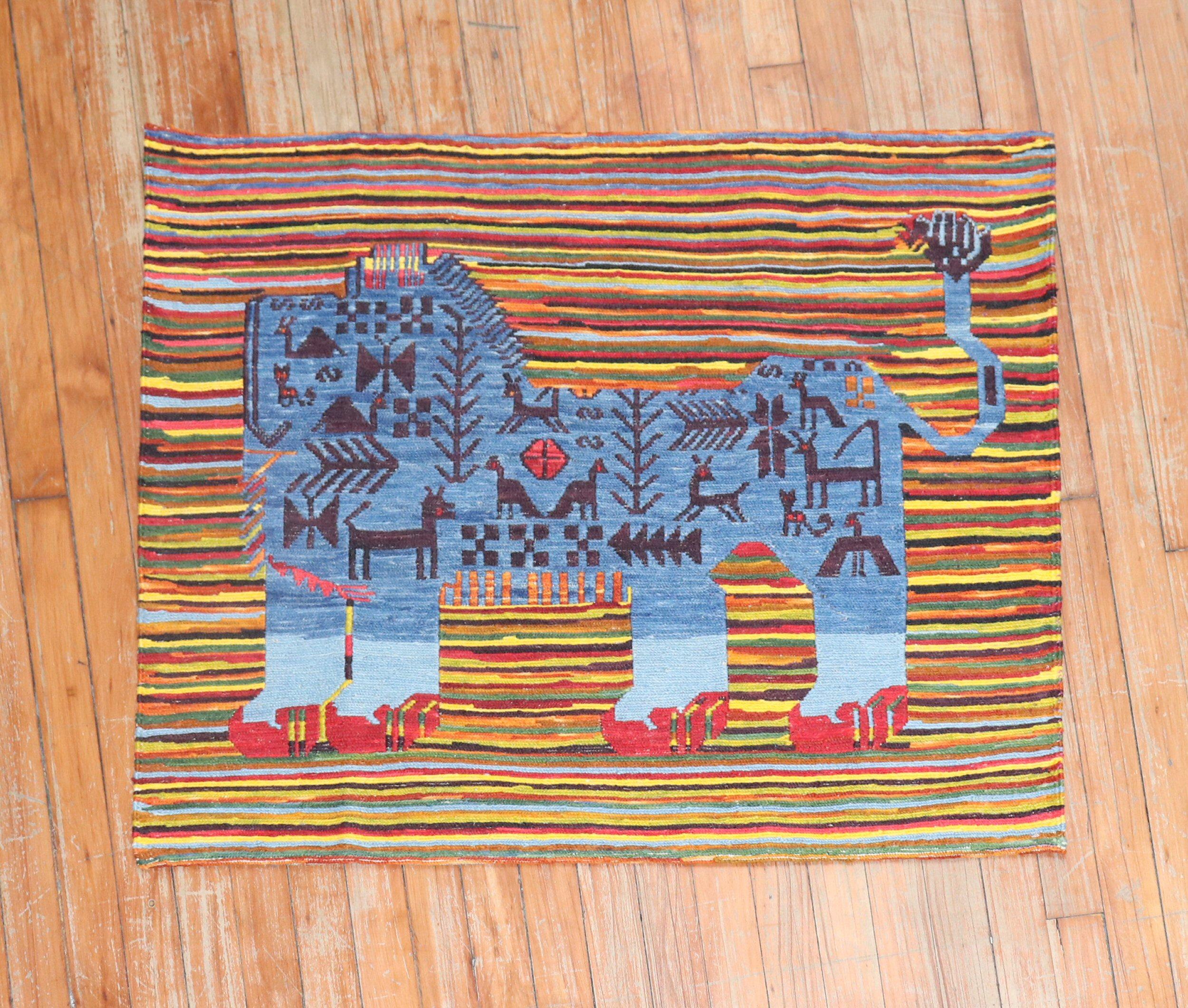 Zabihi Collection Small Lion Persian Kilim Wall Hanging In Good Condition For Sale In New York, NY