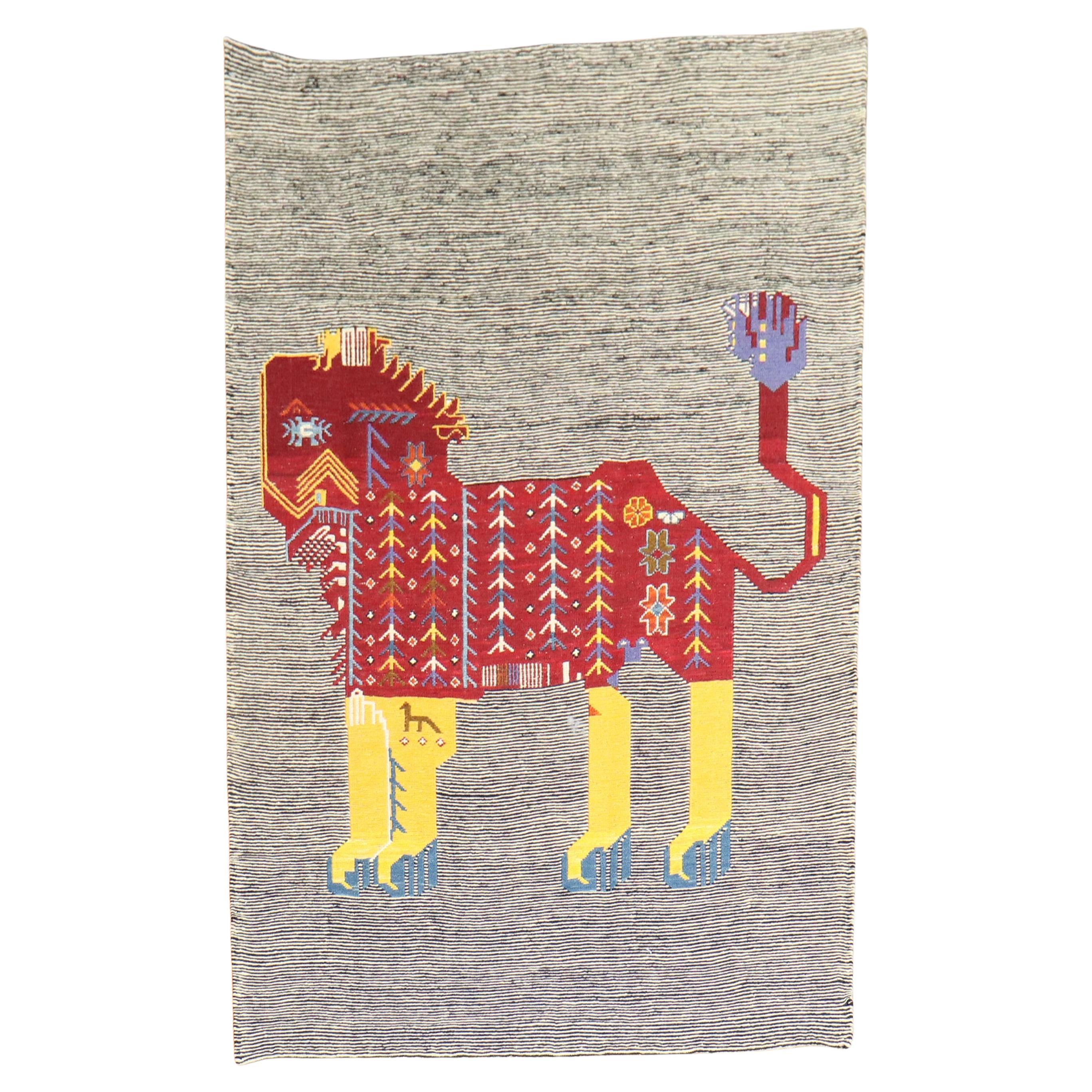 Zabihi Collection Small Lion Persian Kilim Wall Hanging