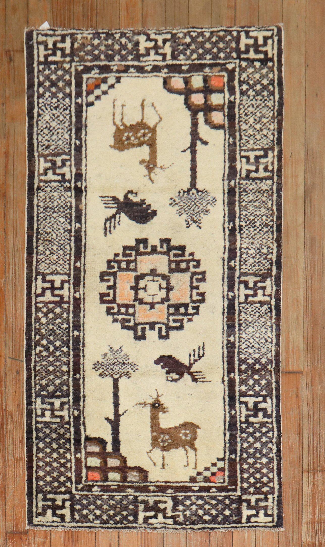 Tang Zabihi Collection Small Mongolian Animal Rug For Sale