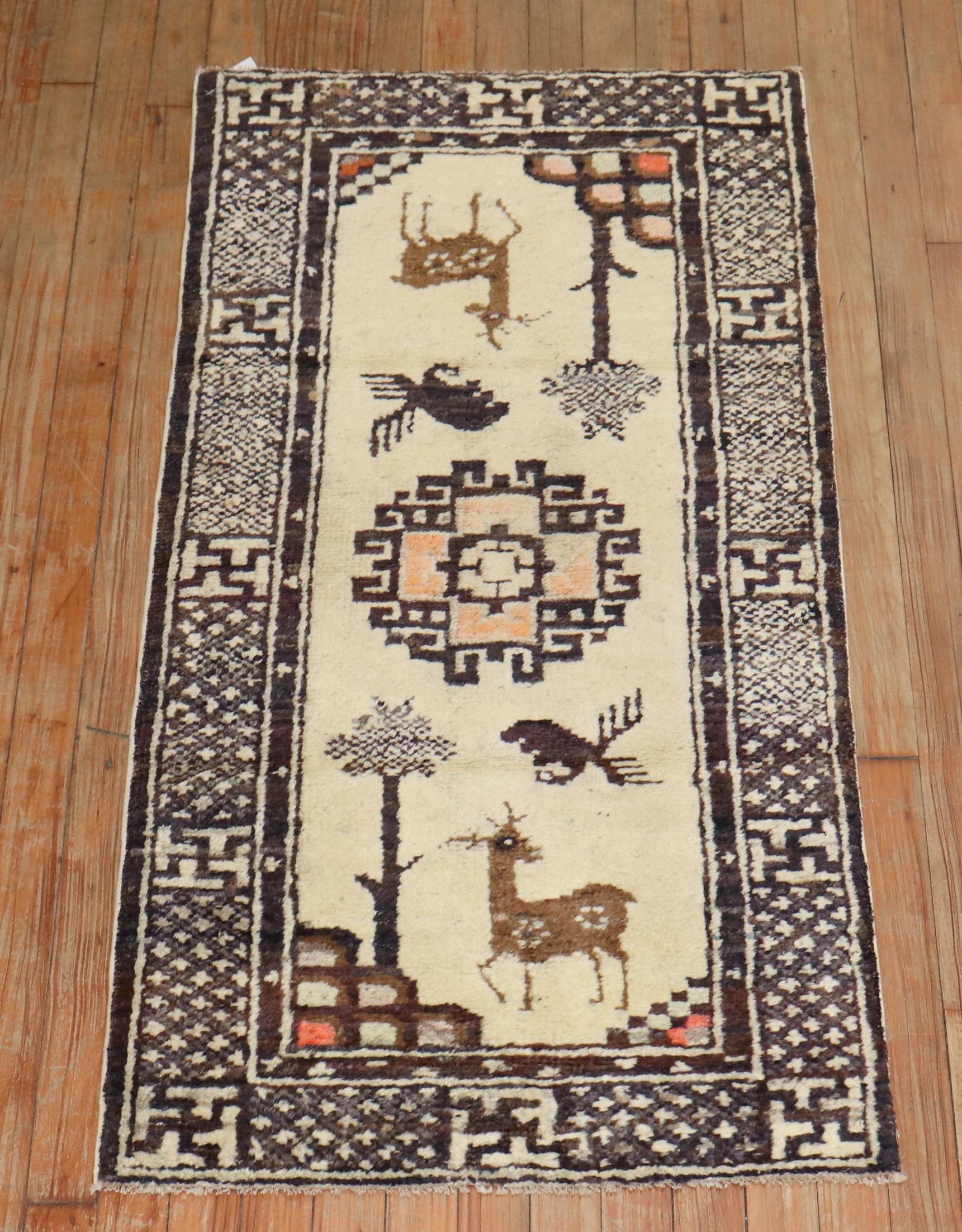 Hand-Woven Zabihi Collection Small Mongolian Animal Rug For Sale