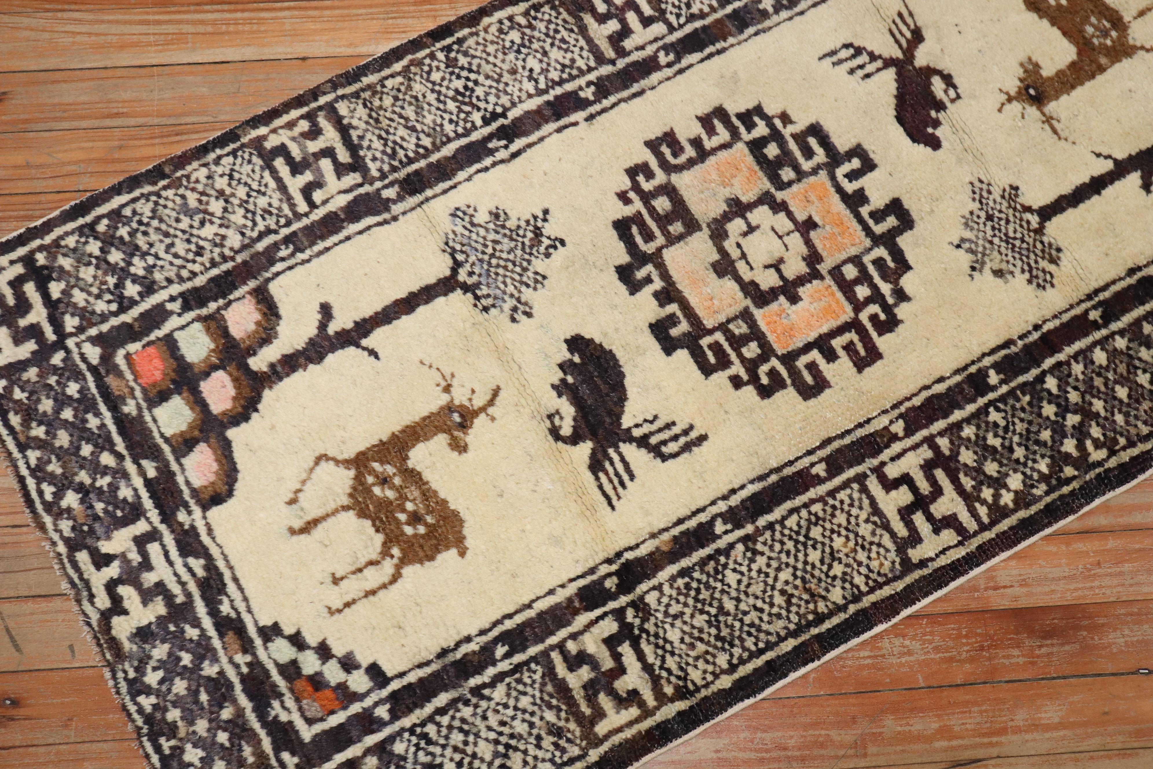Zabihi Collection Small Mongolian Animal Rug In Good Condition For Sale In New York, NY