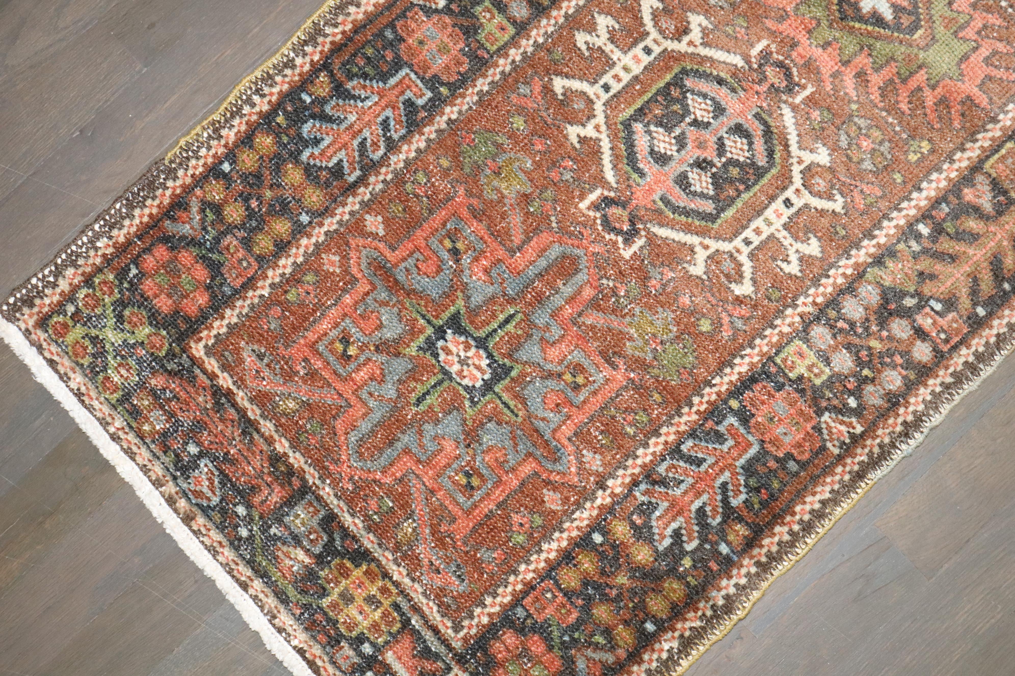 Tribal Zabihi Collection Small Narrow Antique Persian Heriz Runner For Sale