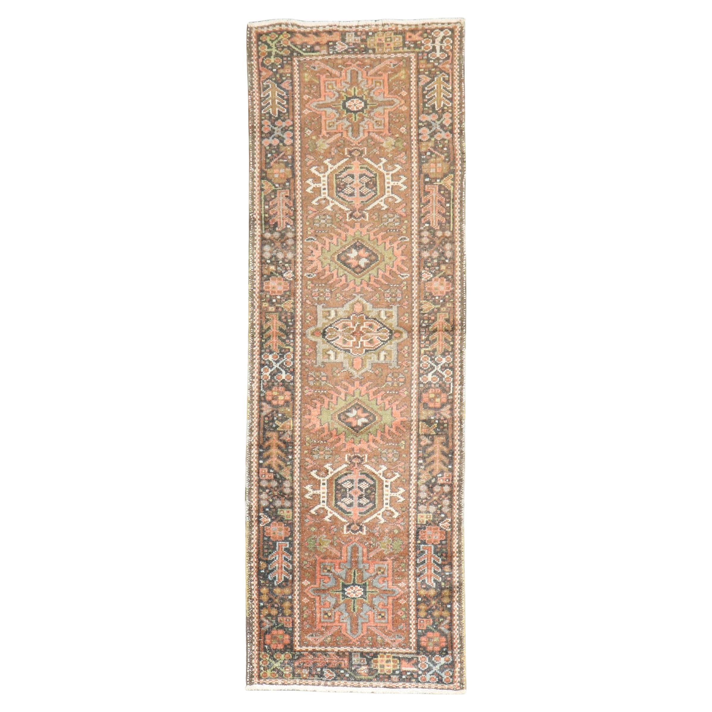 Zabihi Collection Small Narrow Antique Persian Heriz Runner