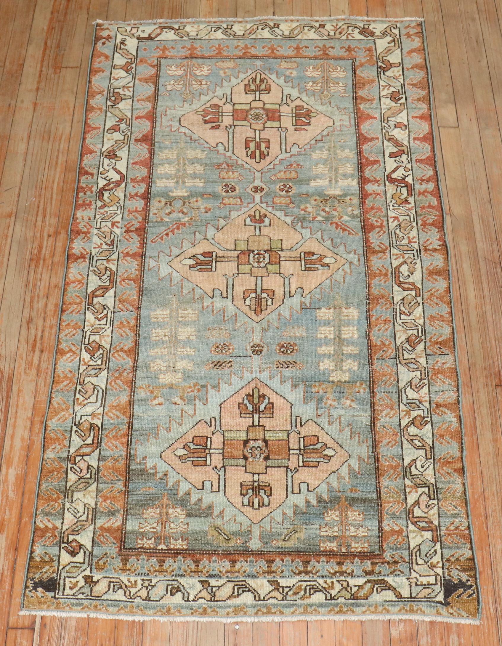Hand-Knotted Zabihi Collection Small Persian Malayer Scatter Size Runner For Sale