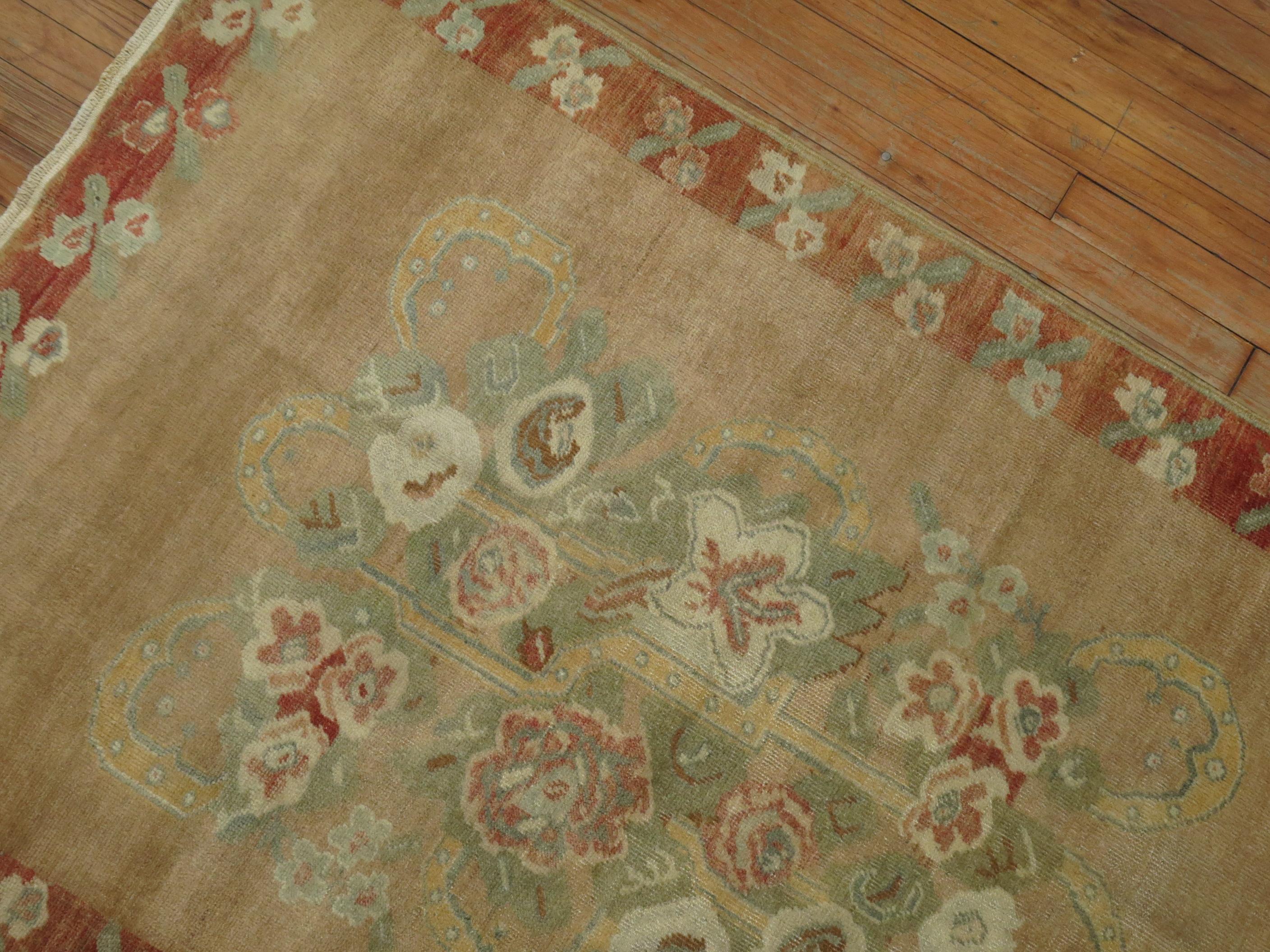 Hand-Woven Zabihi Collection Small Vintage Turkish Floral Rug For Sale