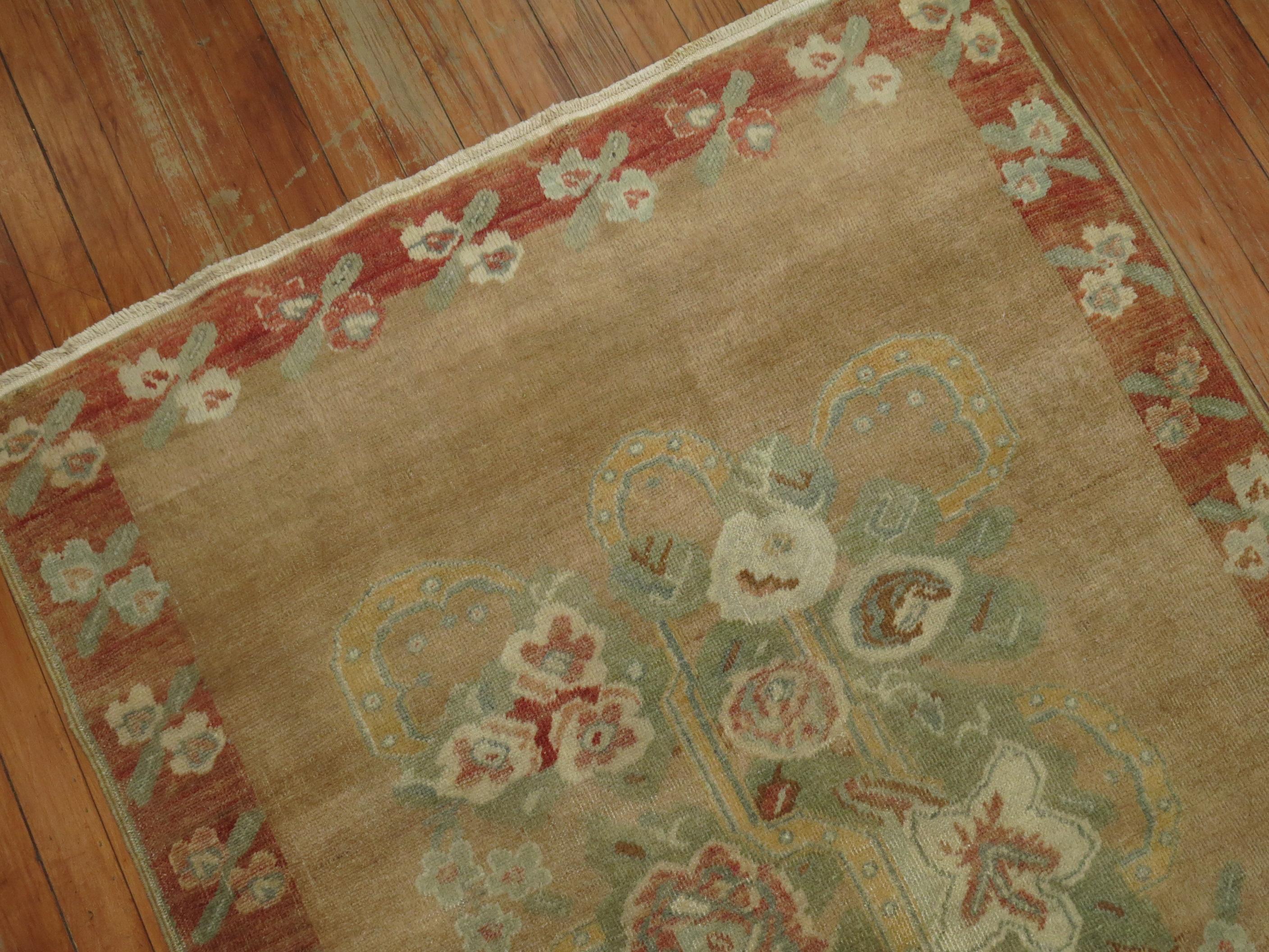 20th Century Zabihi Collection Small Vintage Turkish Floral Rug For Sale