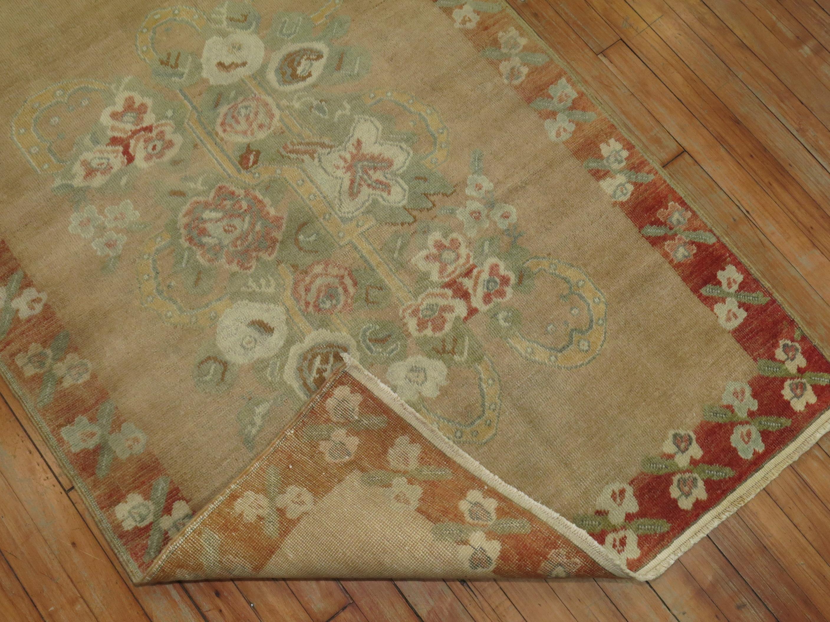 Wool Zabihi Collection Small Vintage Turkish Floral Rug For Sale