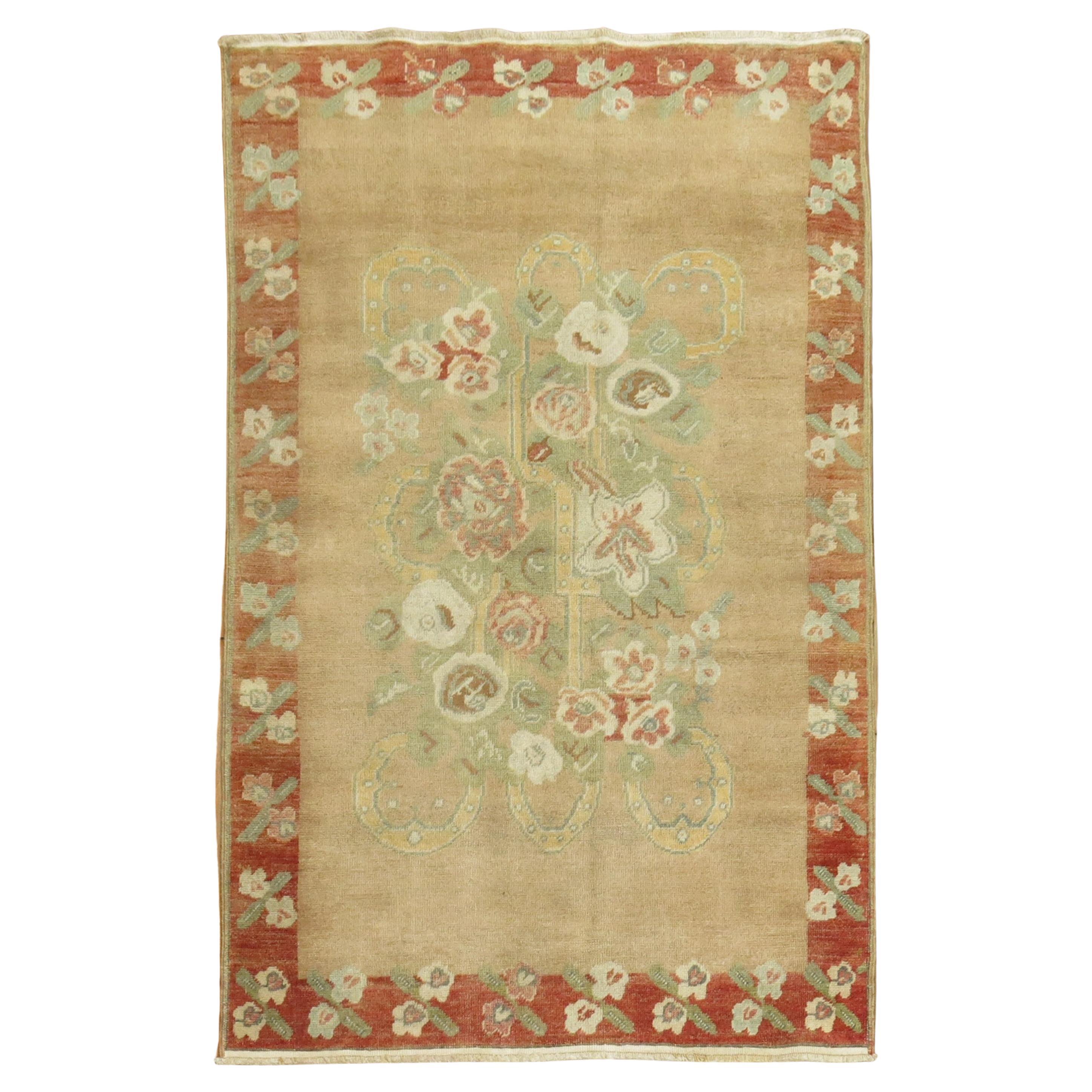 Zabihi Collection Small Vintage Turkish Floral Rug For Sale