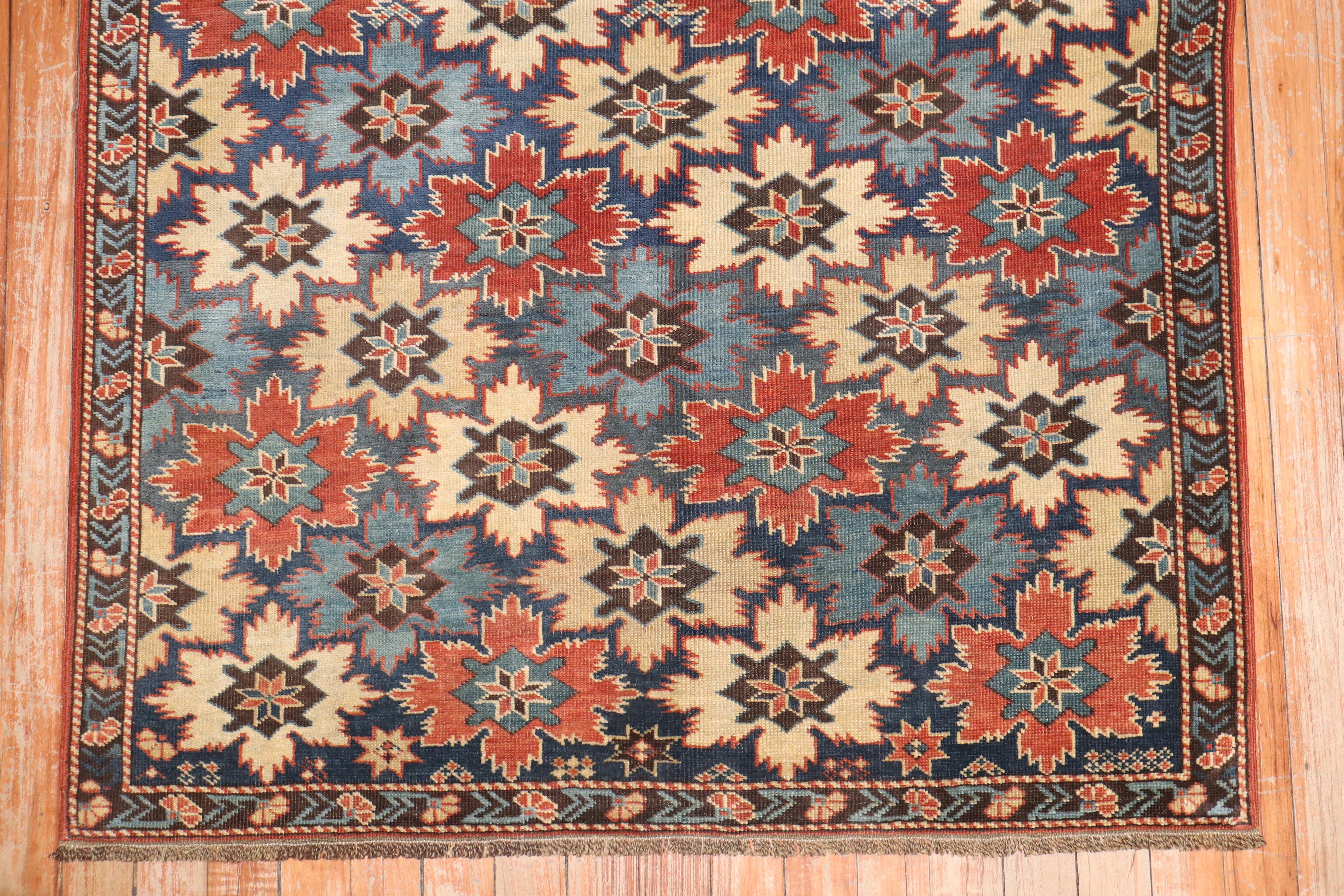 Hand-Knotted Zabihi Collection Snowflake Antique Kuba Caucasian Rug
