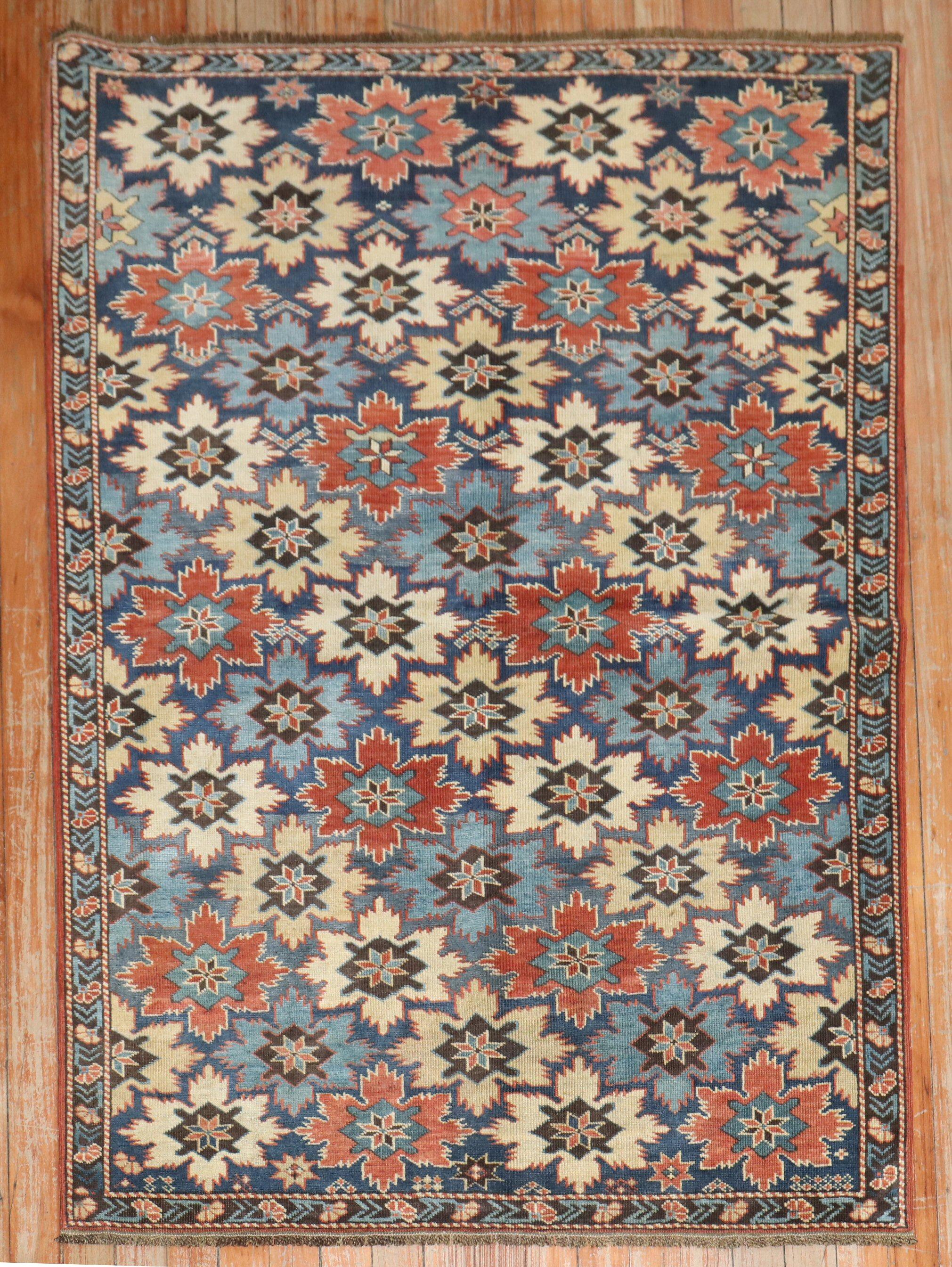 Zabihi Collection Snowflake Antique Kuba Caucasian Rug In Good Condition For Sale In New York, NY