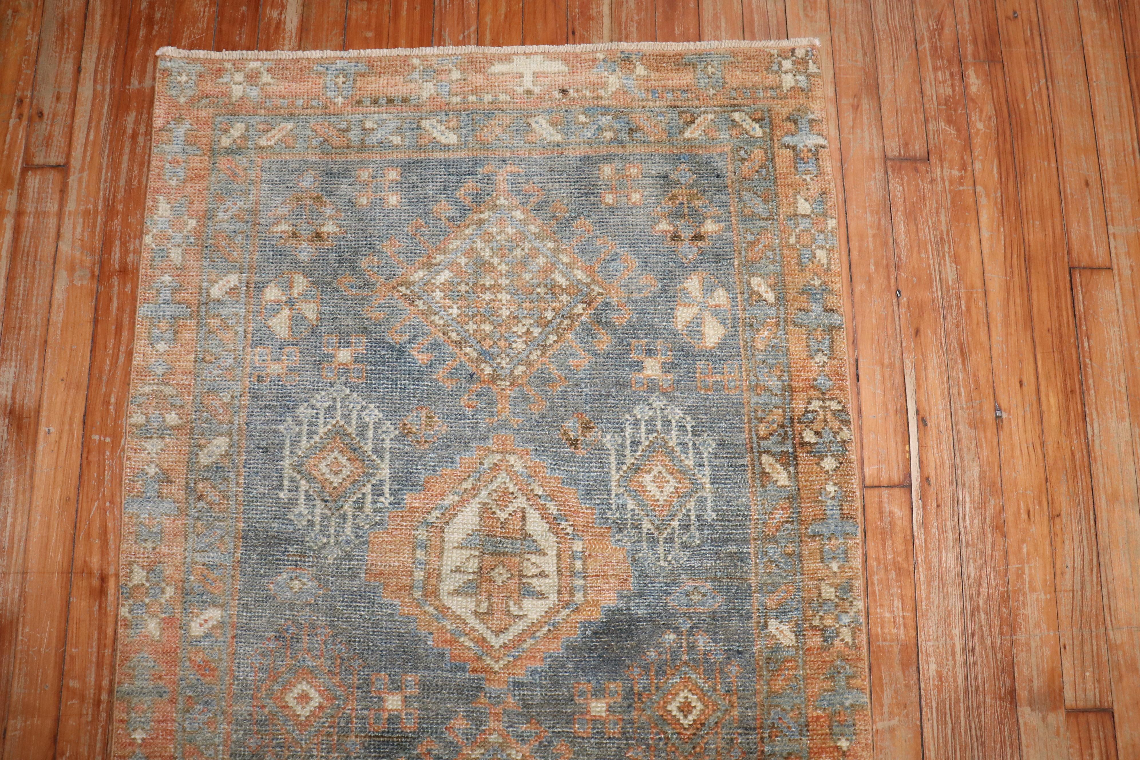 20th Century Zabihi Collection Soft Blue Antique Persian Heriz Rug For Sale