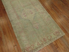 Zabihi Collection Soft Green Pink Antique Turkish Oushak Rug, 3'4'' x 6'