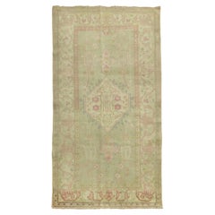 Zabihi Collection Soft Green Pink Antique Turkish Oushak Rug, 3'4'' x 6'