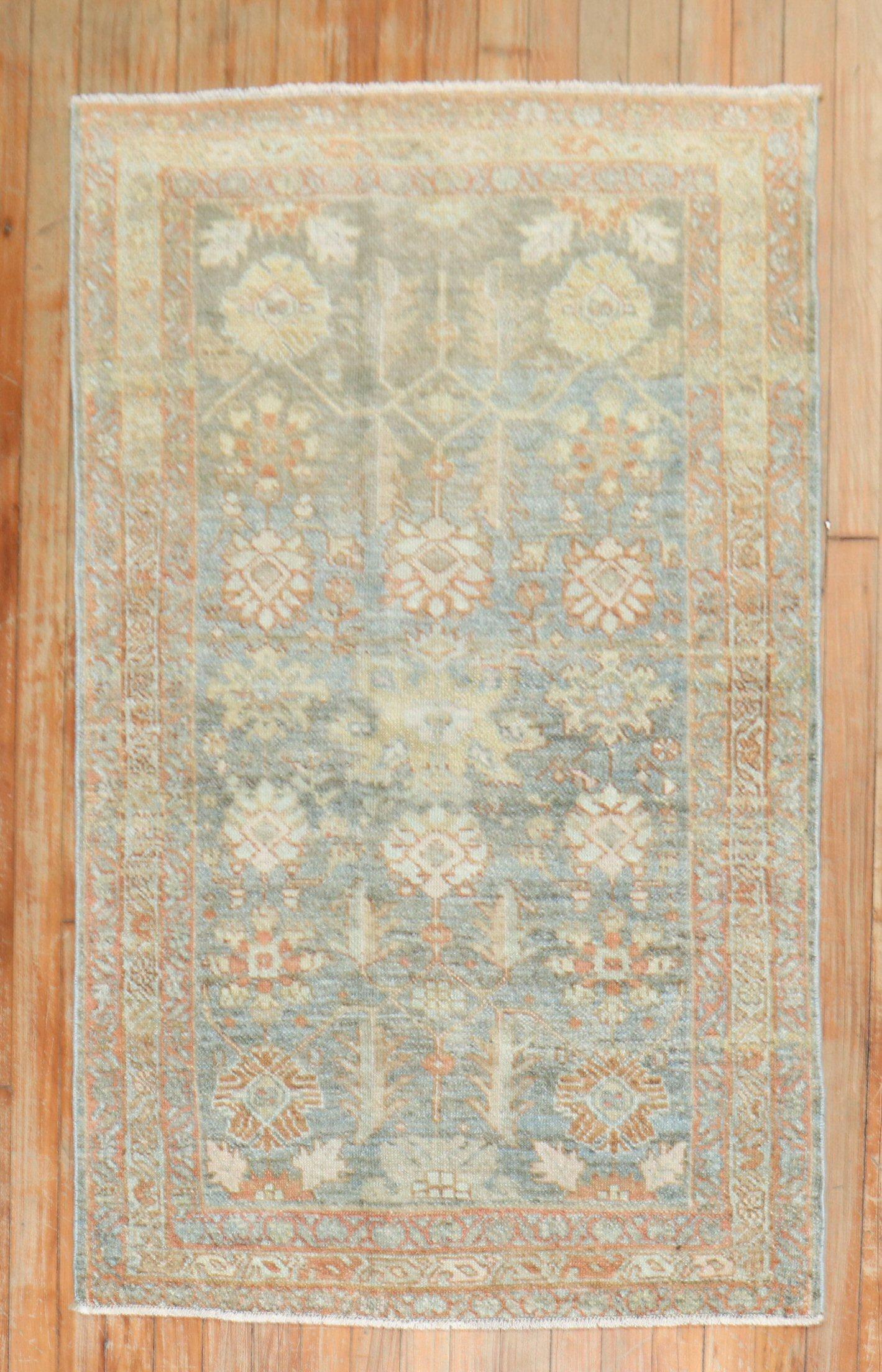 Persian Zabihi Collection Soft Neutral Antique Malayer Throw Rug For Sale