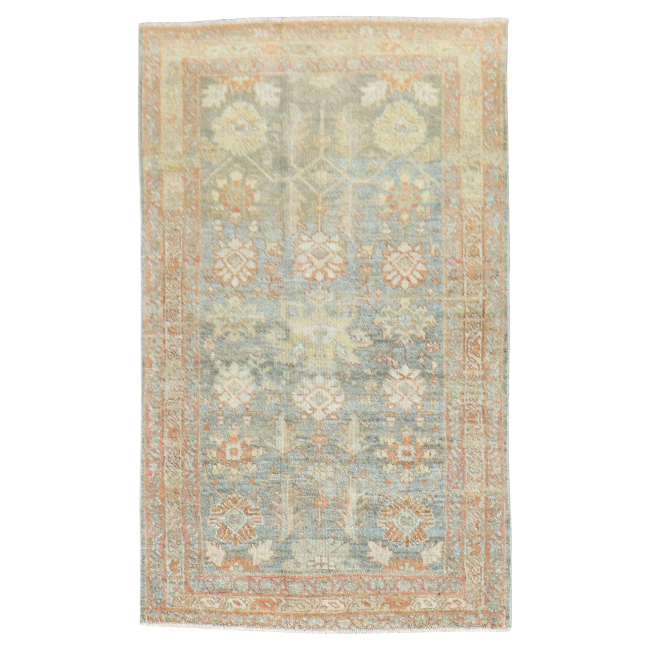 Zabihi Collection Soft Neutral Antique Malayer Throw Rug For Sale