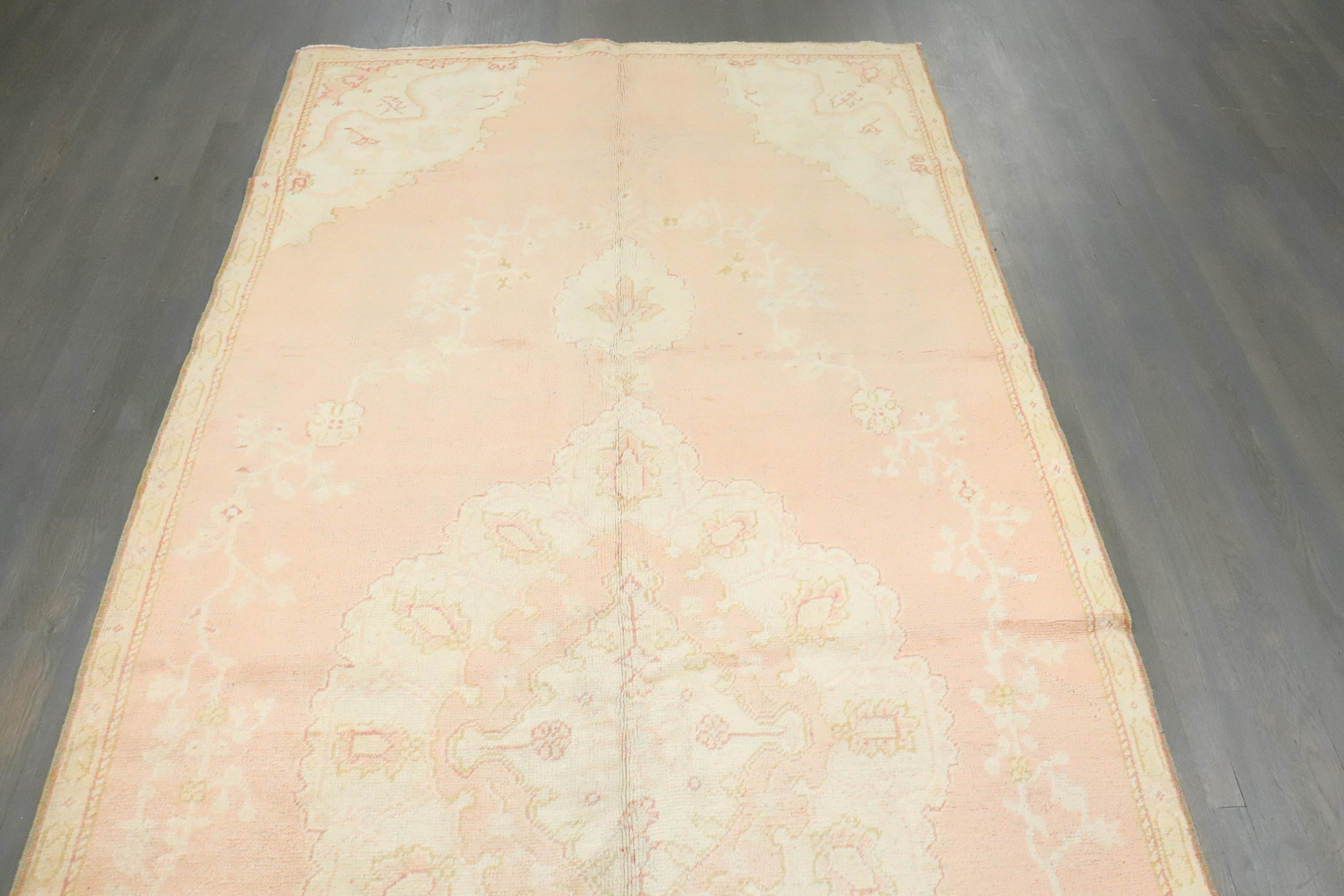 20th Century Zabihi Collection Soft Pink Vintage Turkish Oushak Gallery Size Rug For Sale