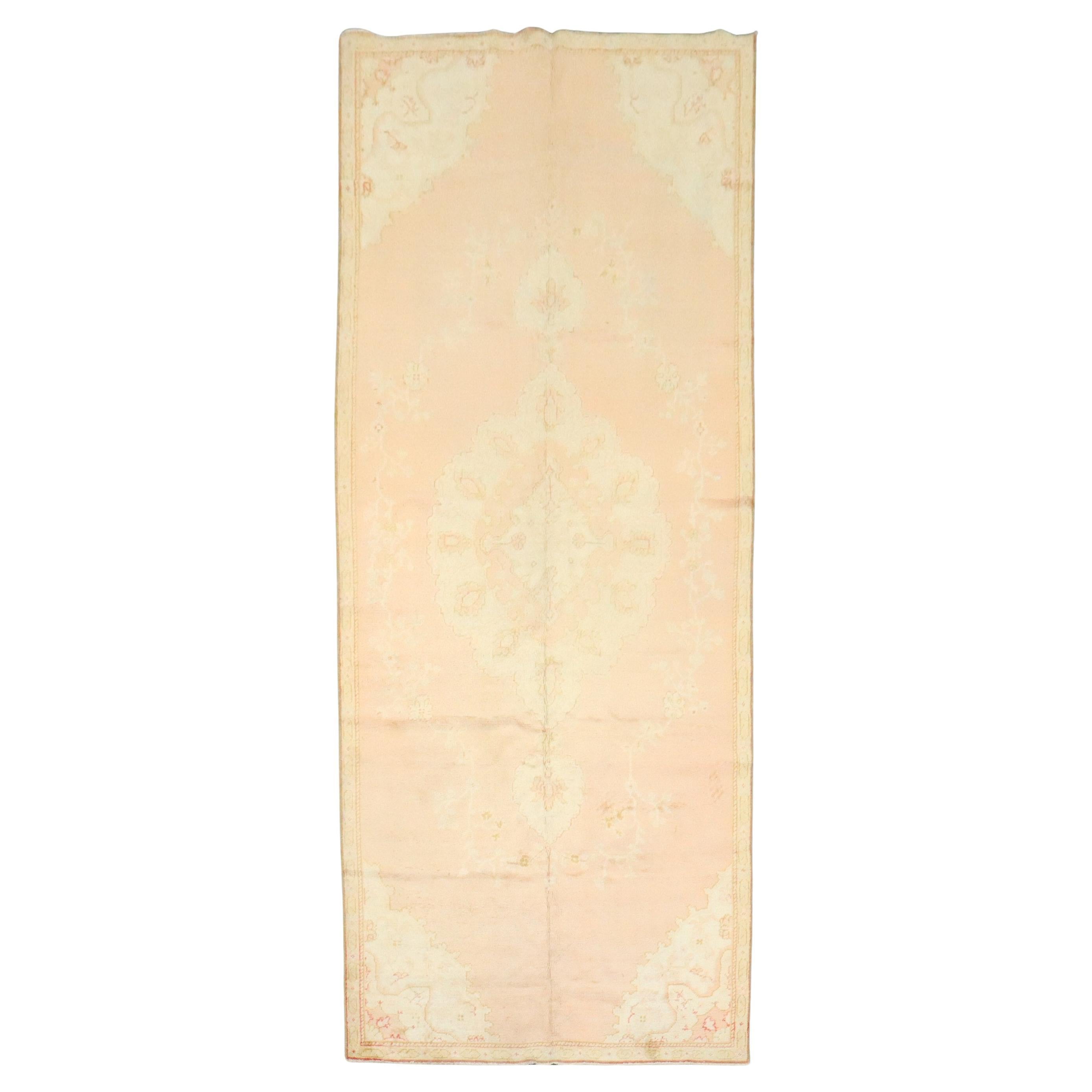 Zabihi Collection Soft Pink Vintage Turkish Oushak Gallery Size Rug