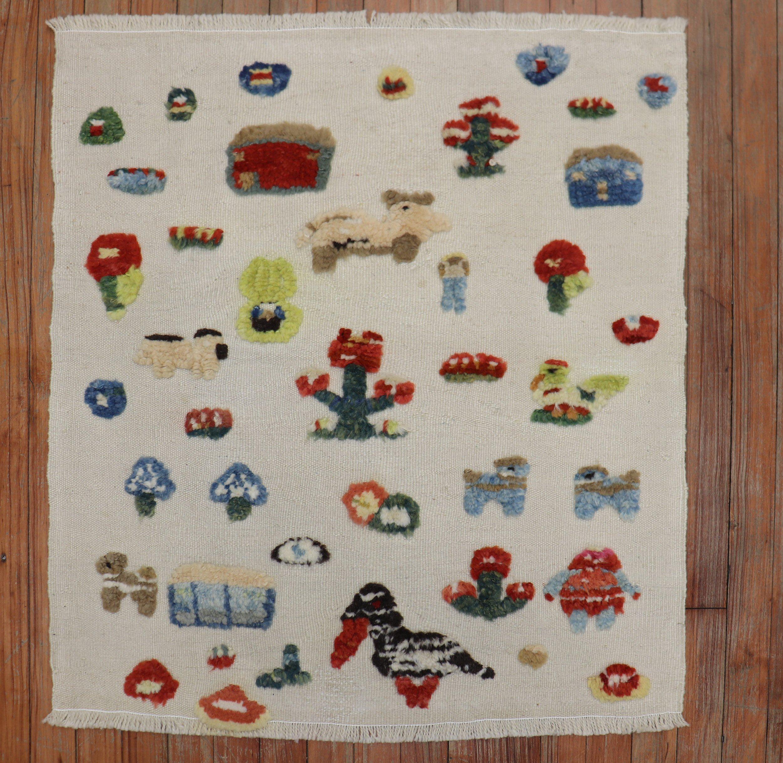 Prairie School Zabihi Collection Souf Motif Animal Flatweave For Sale