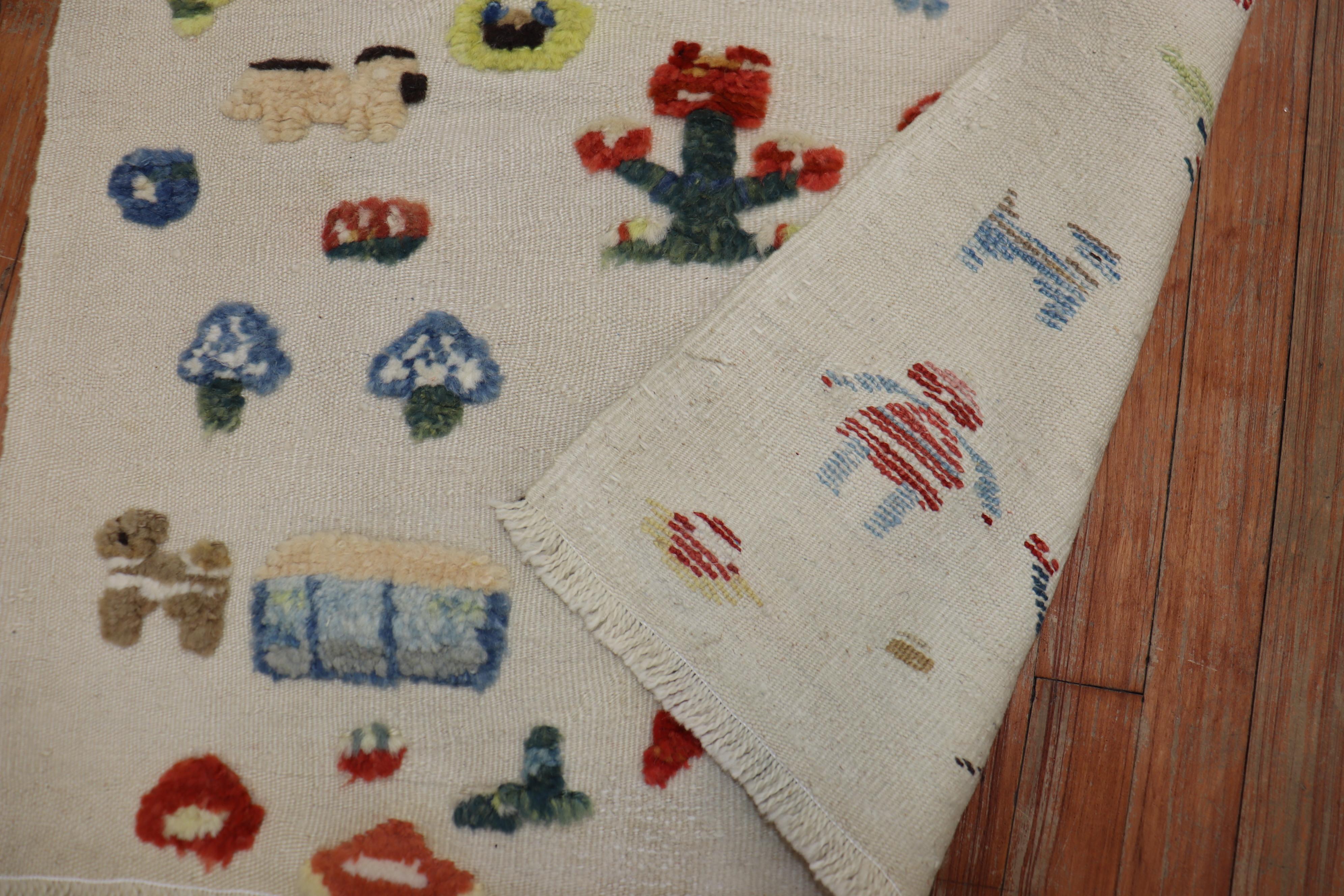 Turkish Zabihi Collection Souf Motif Animal Flatweave For Sale