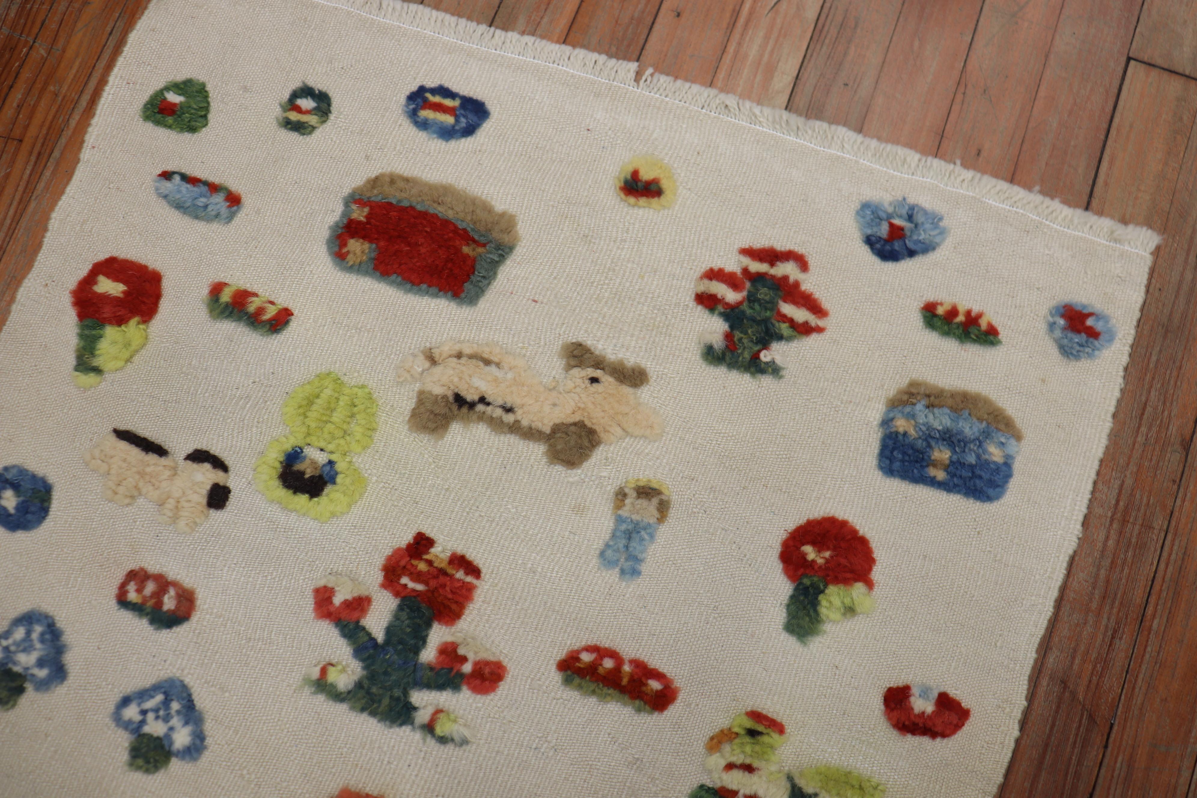 Hand-Knotted Zabihi Collection Souf Motif Animal Flatweave For Sale
