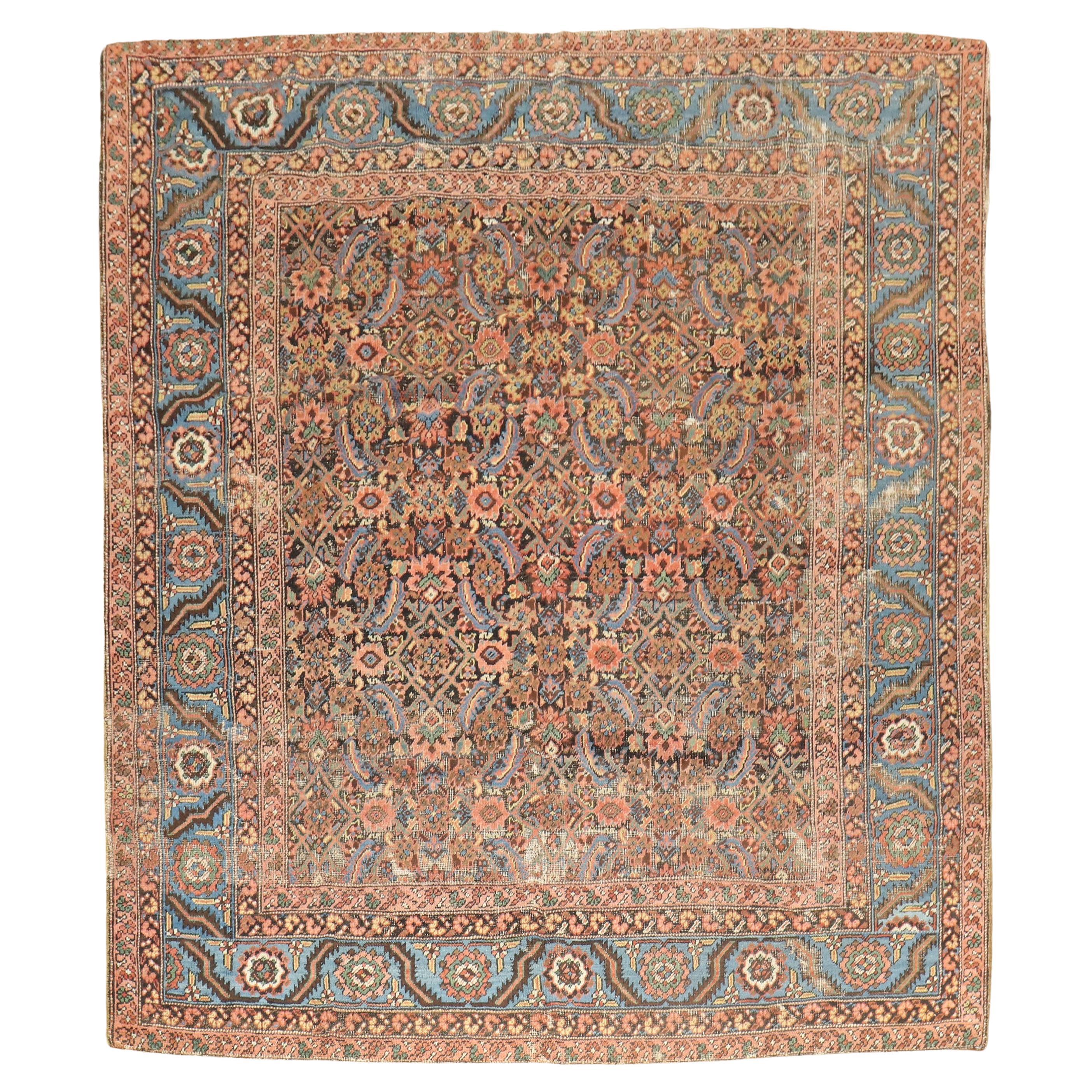 Zabihi Collection Square Antique Persian Bakshaish Rug
