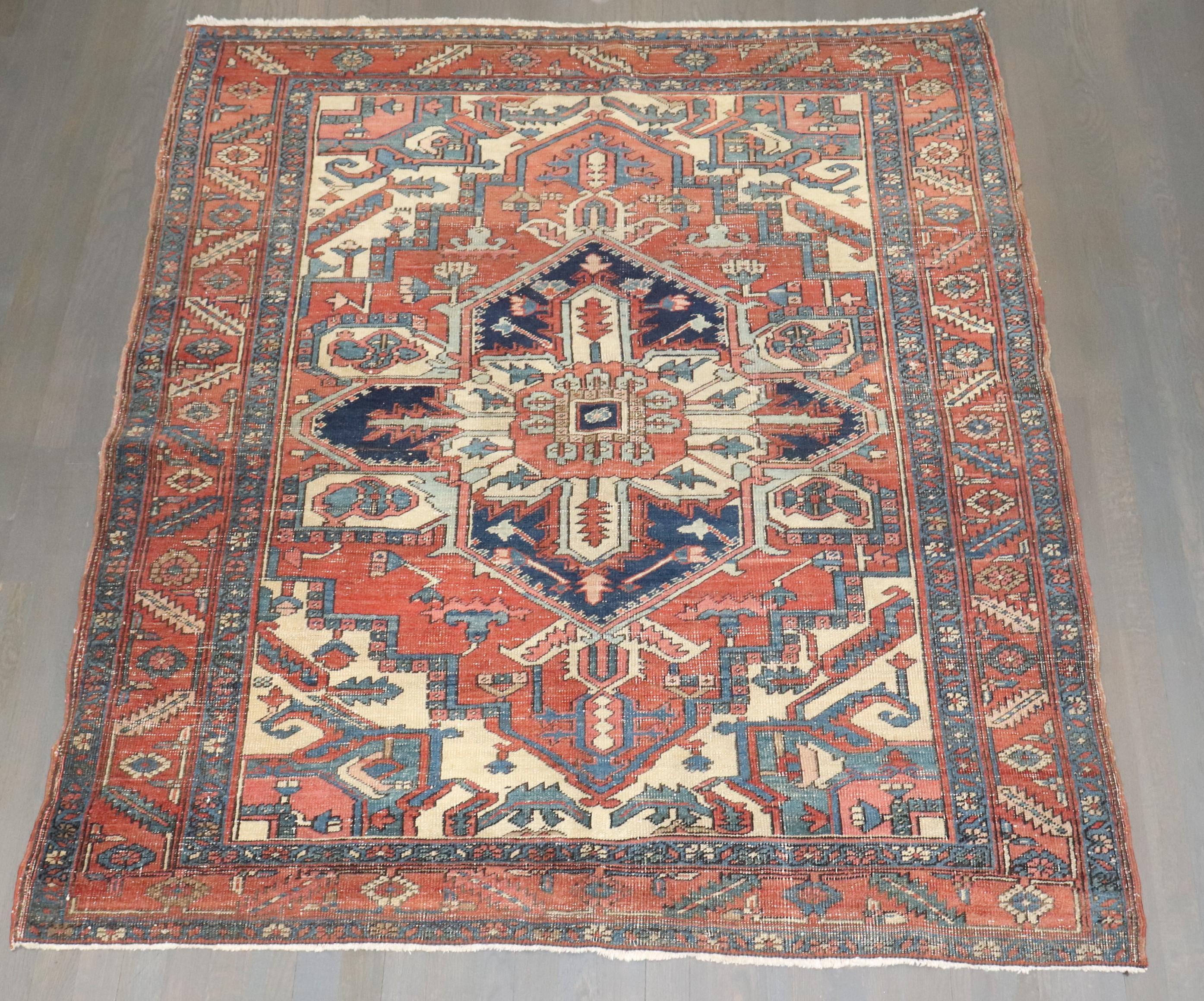 Zabihi Collection Square Antique Square Heriz Carpet For Sale 3