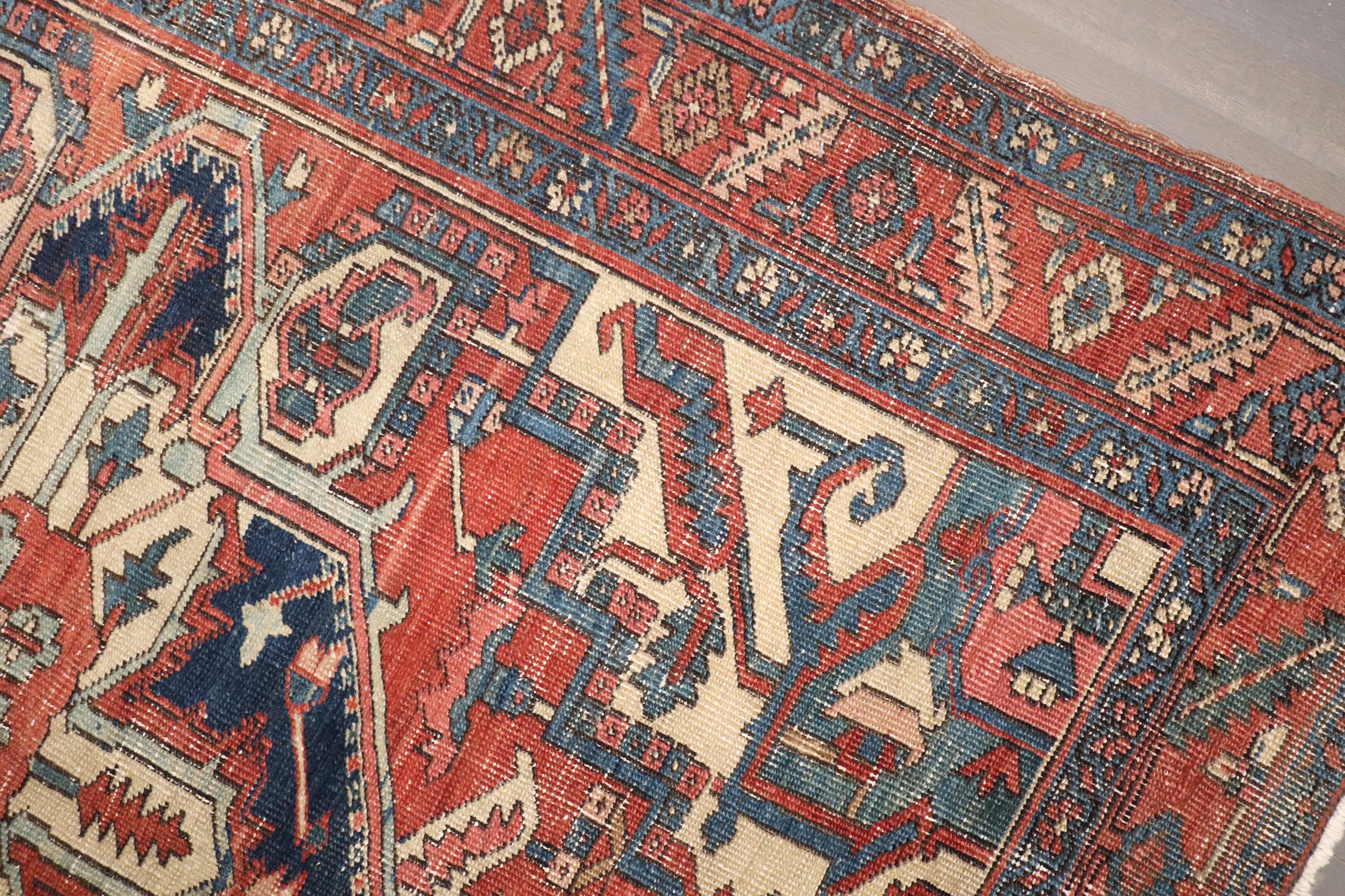 Persian Zabihi Collection Square Antique Square Heriz Carpet For Sale