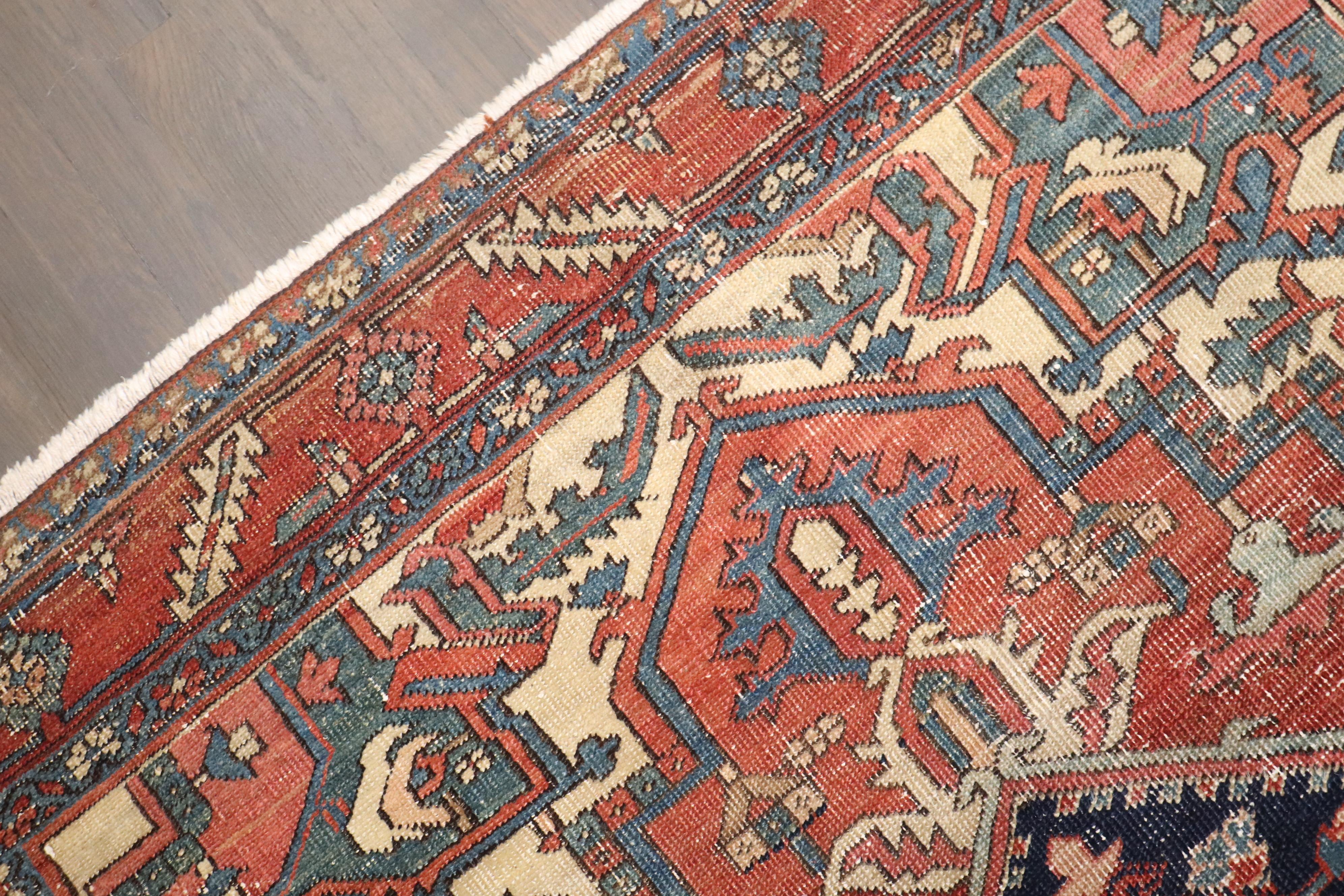 20th Century Zabihi Collection Square Antique Square Heriz Carpet For Sale