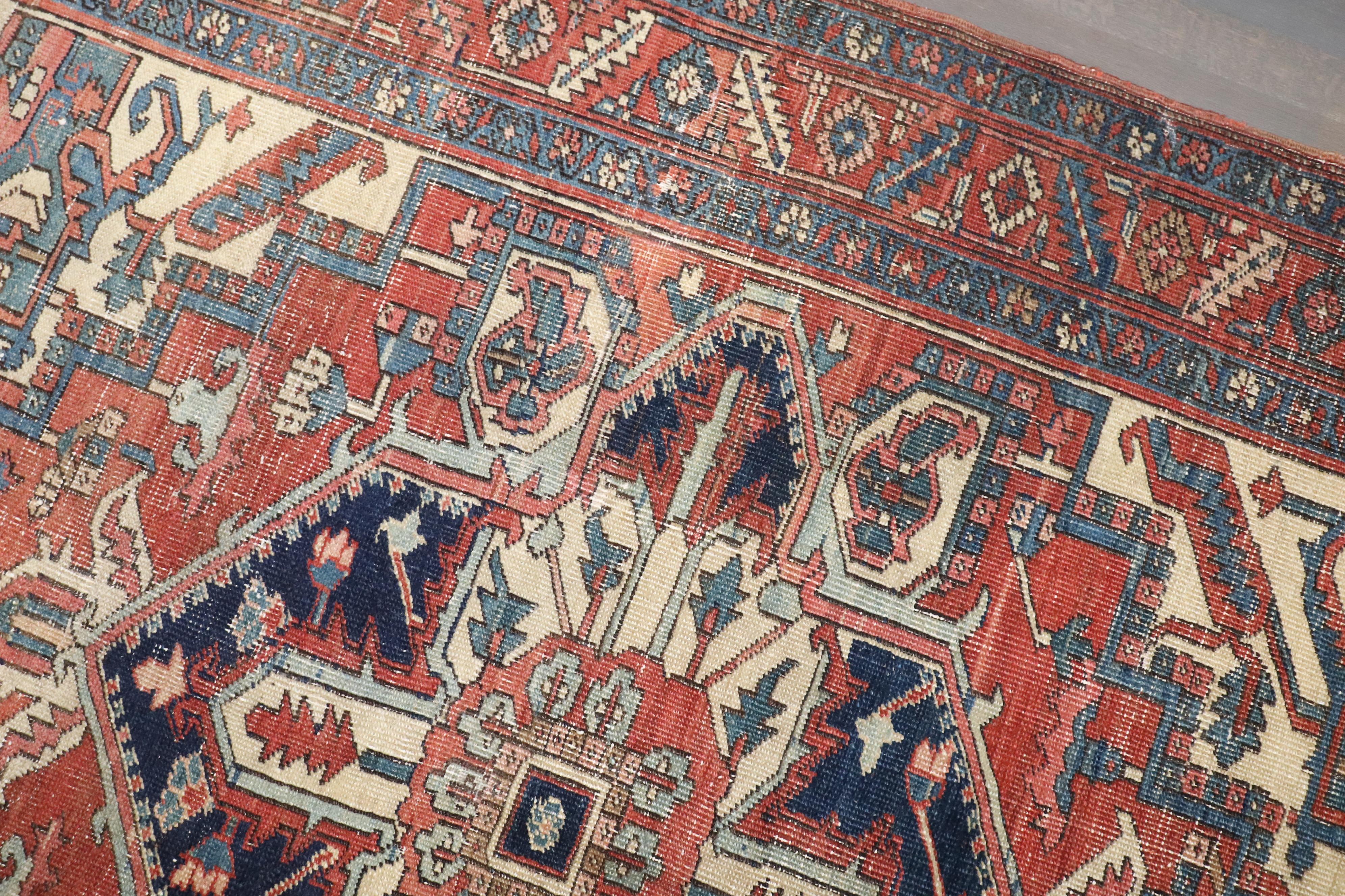 Wool Zabihi Collection Square Antique Square Heriz Carpet For Sale