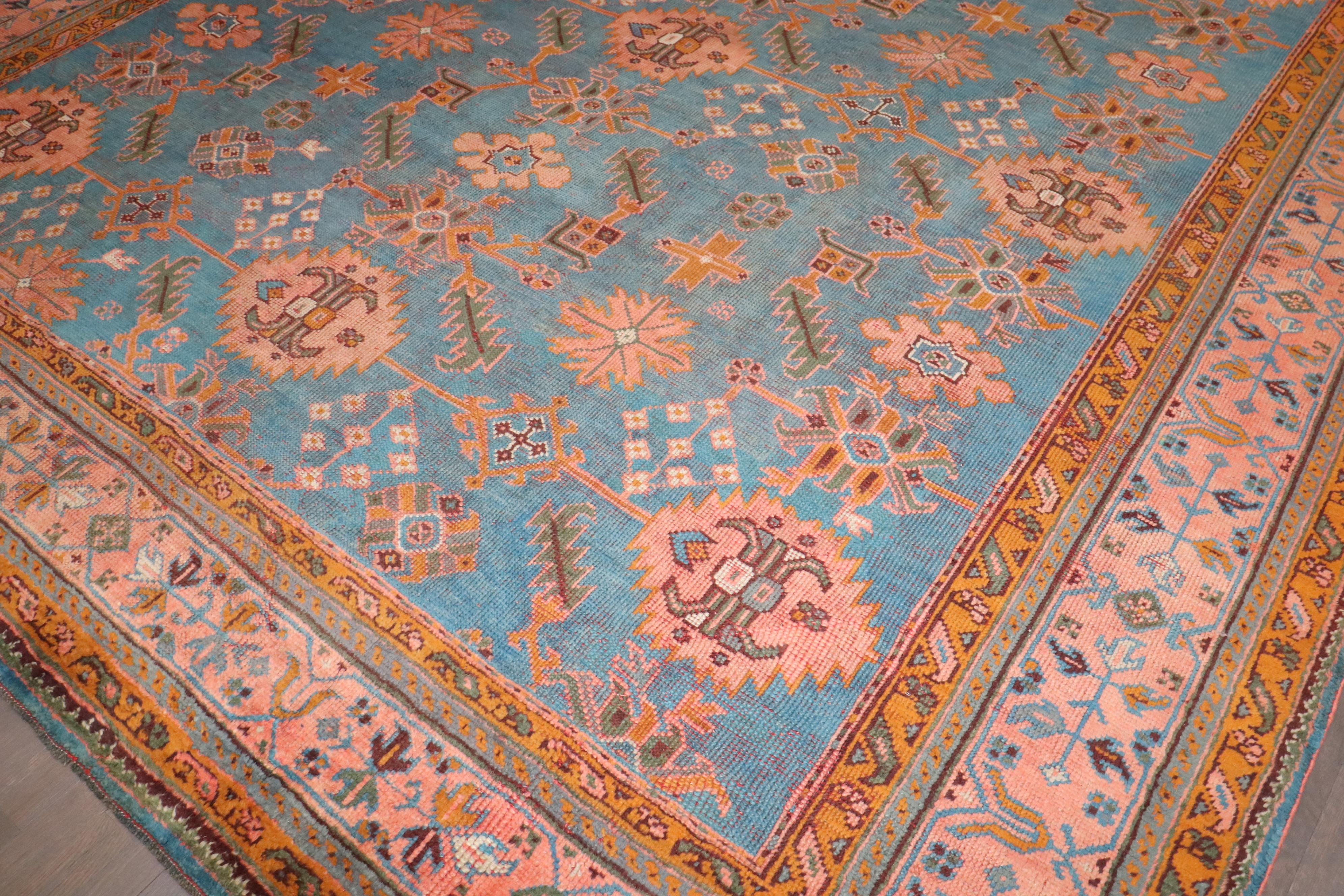 Zabihi Collection Square Antique Turkish Oushak Rug For Sale 4