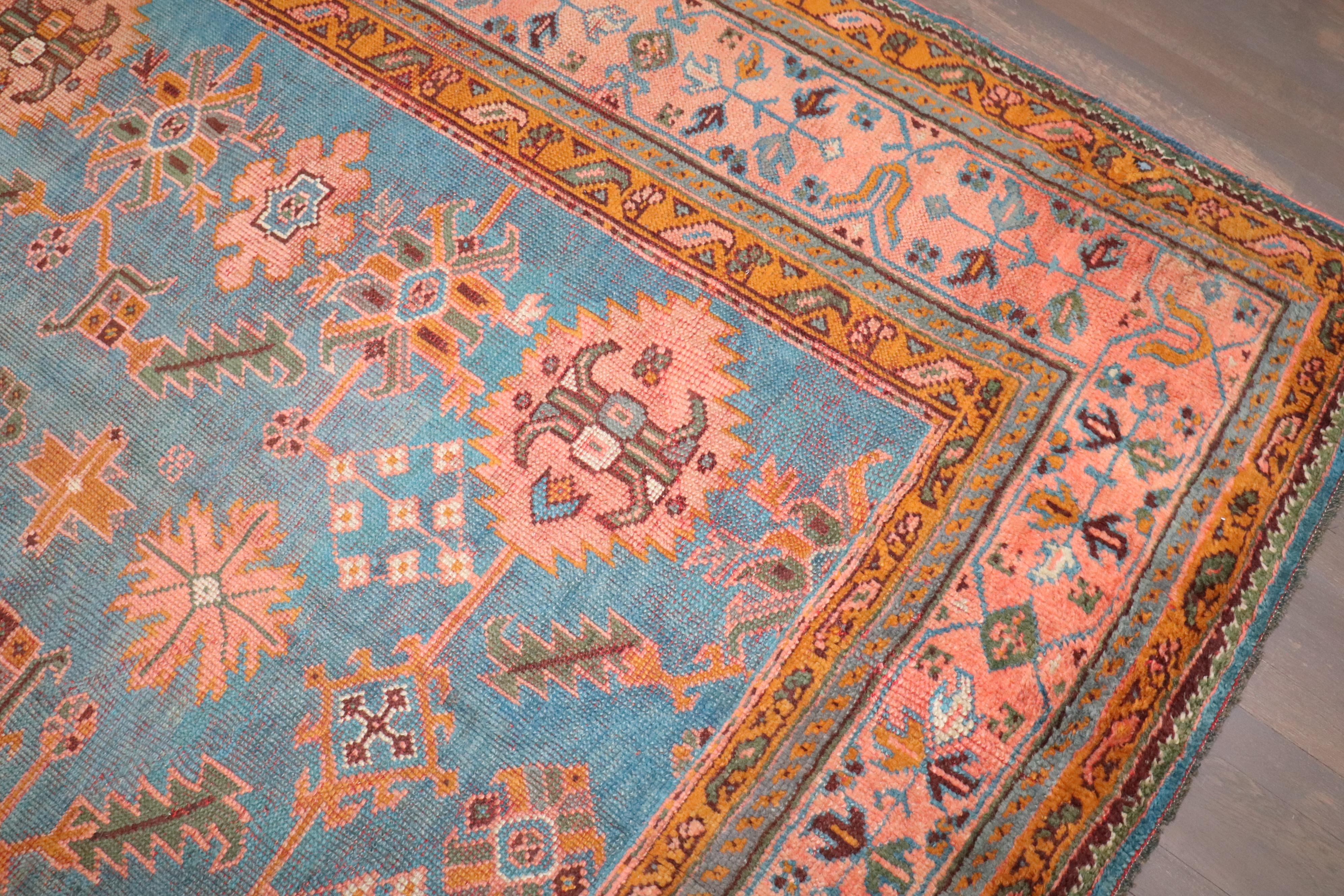Zabihi Collection Square Antique Turkish Oushak Rug For Sale 5