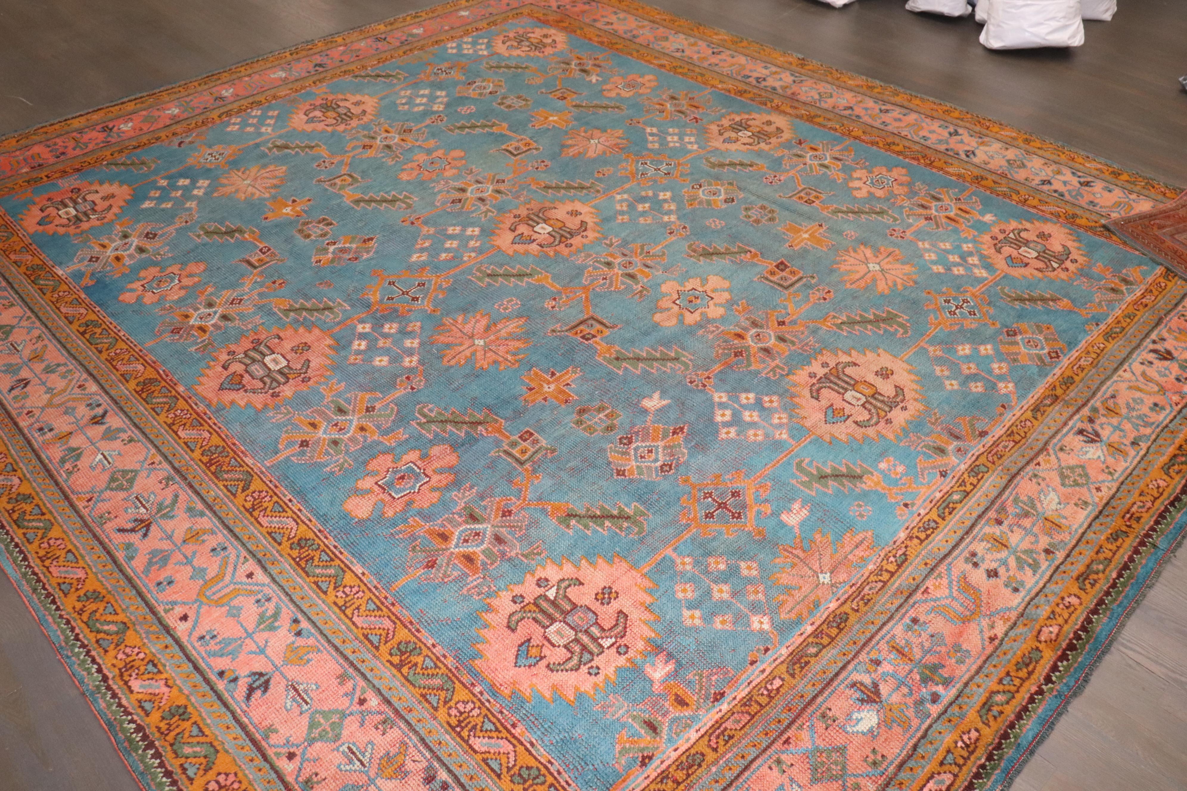 Zabihi Collection Square Antique Turkish Oushak Rug For Sale 7