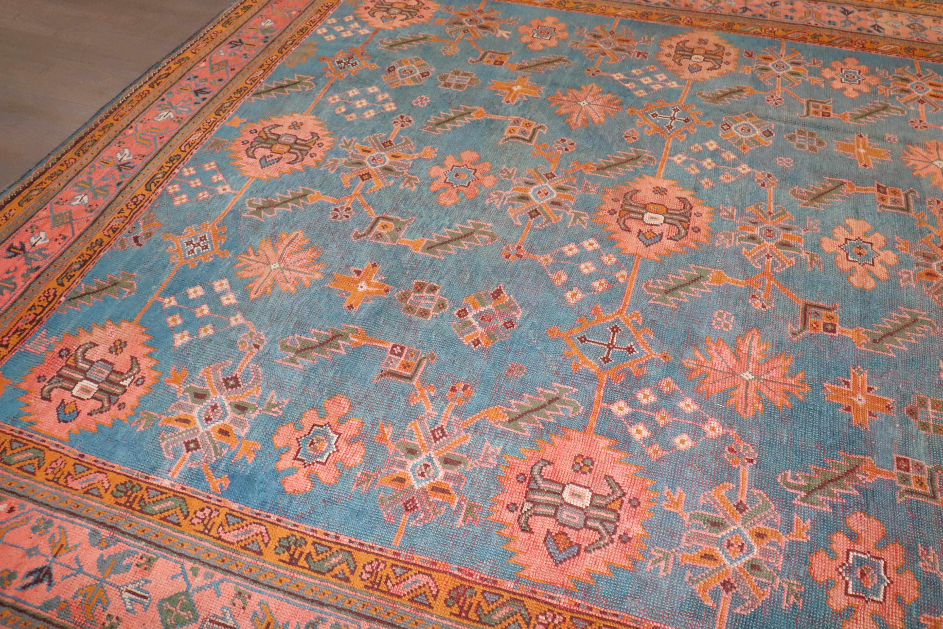 Zabihi Collection Square Antique Turkish Oushak Rug In Good Condition For Sale In New York, NY