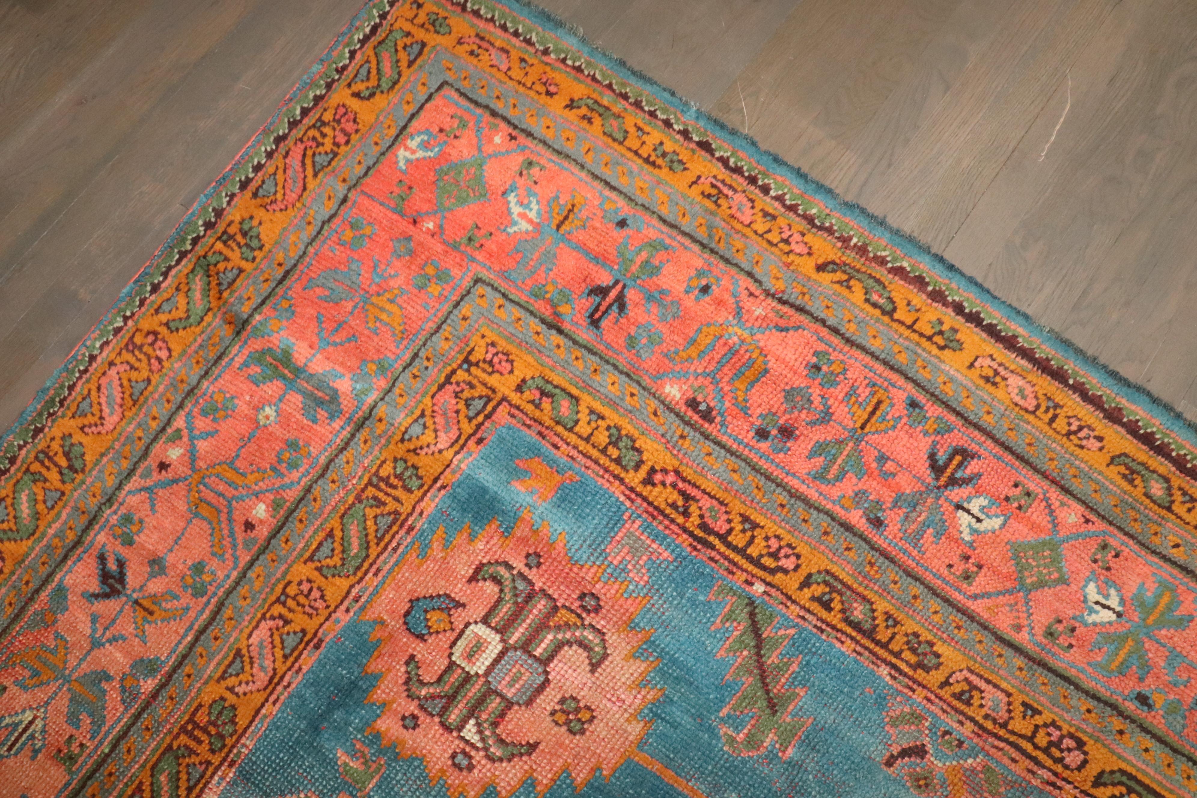 20th Century Zabihi Collection Square Antique Turkish Oushak Rug For Sale