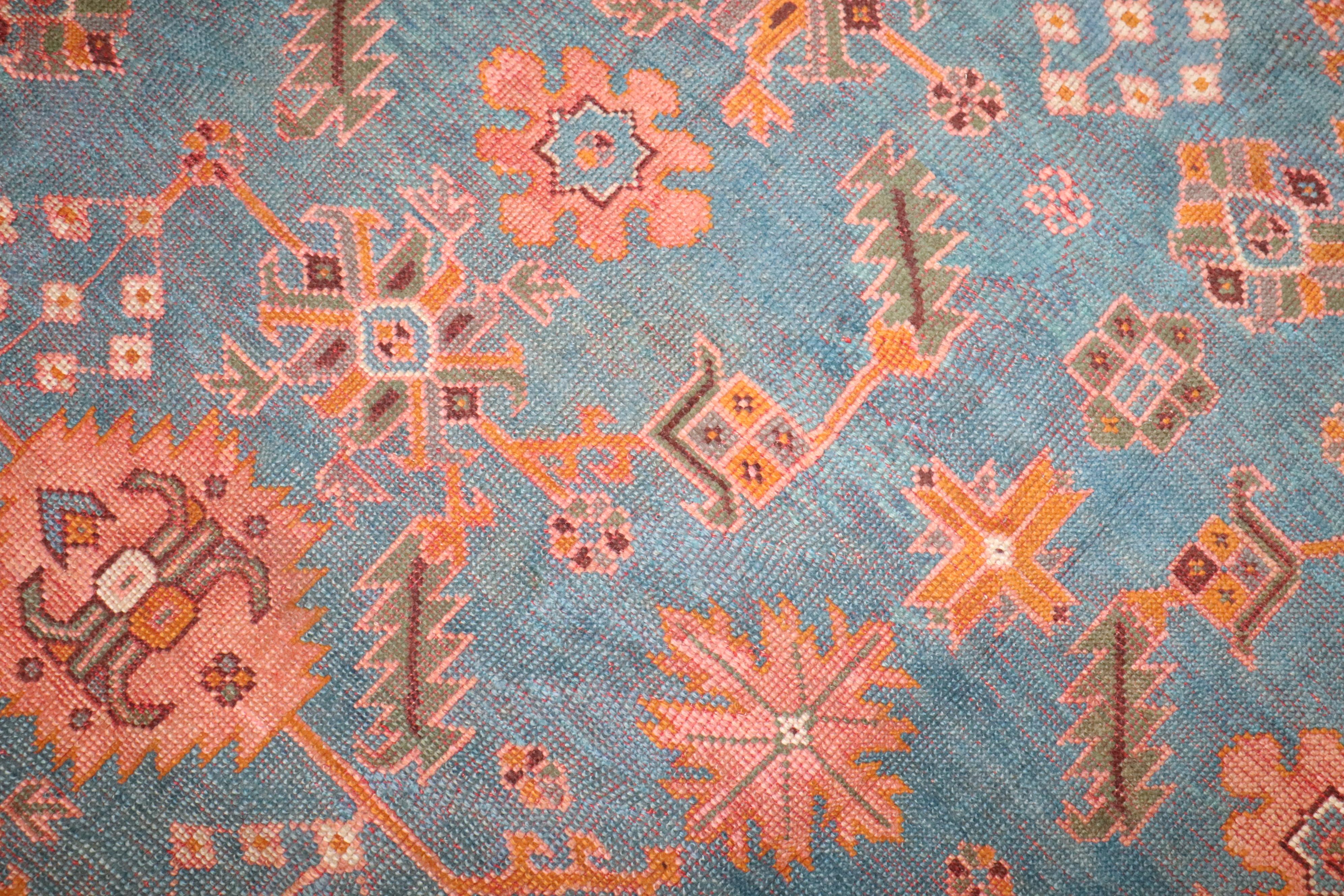 Wool Zabihi Collection Square Antique Turkish Oushak Rug For Sale