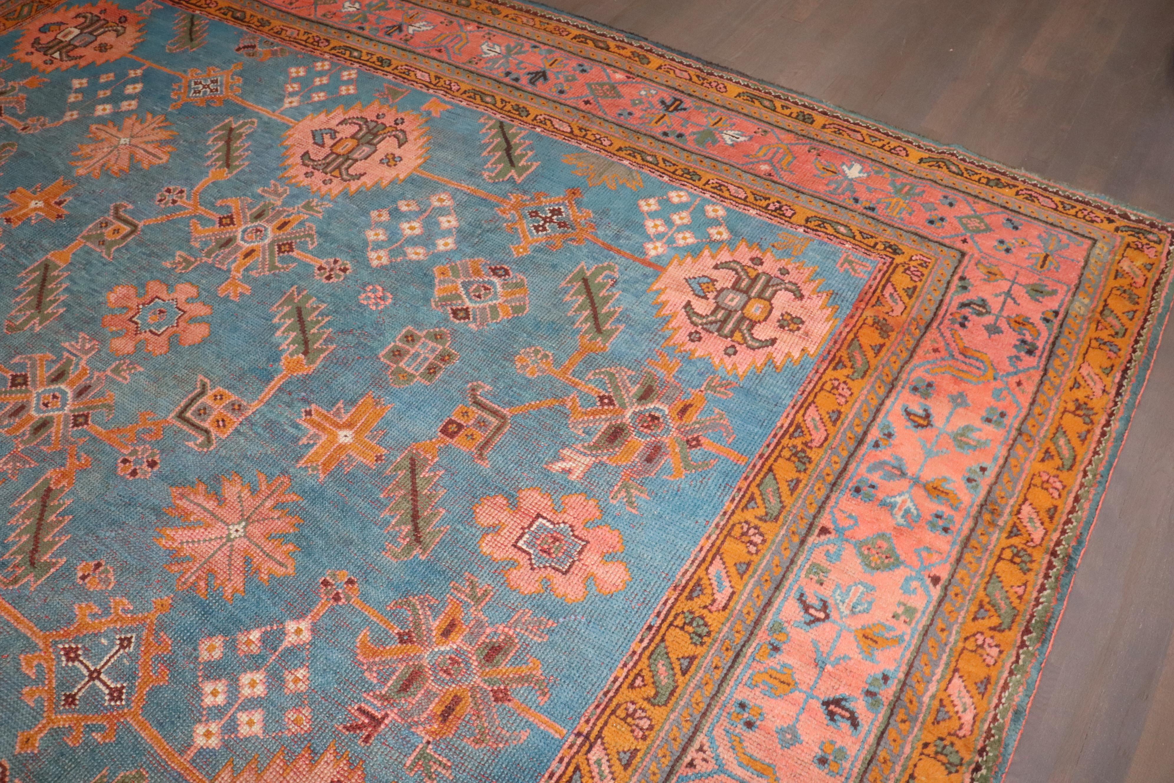 Zabihi Collection Square Antique Turkish Oushak Rug For Sale 1
