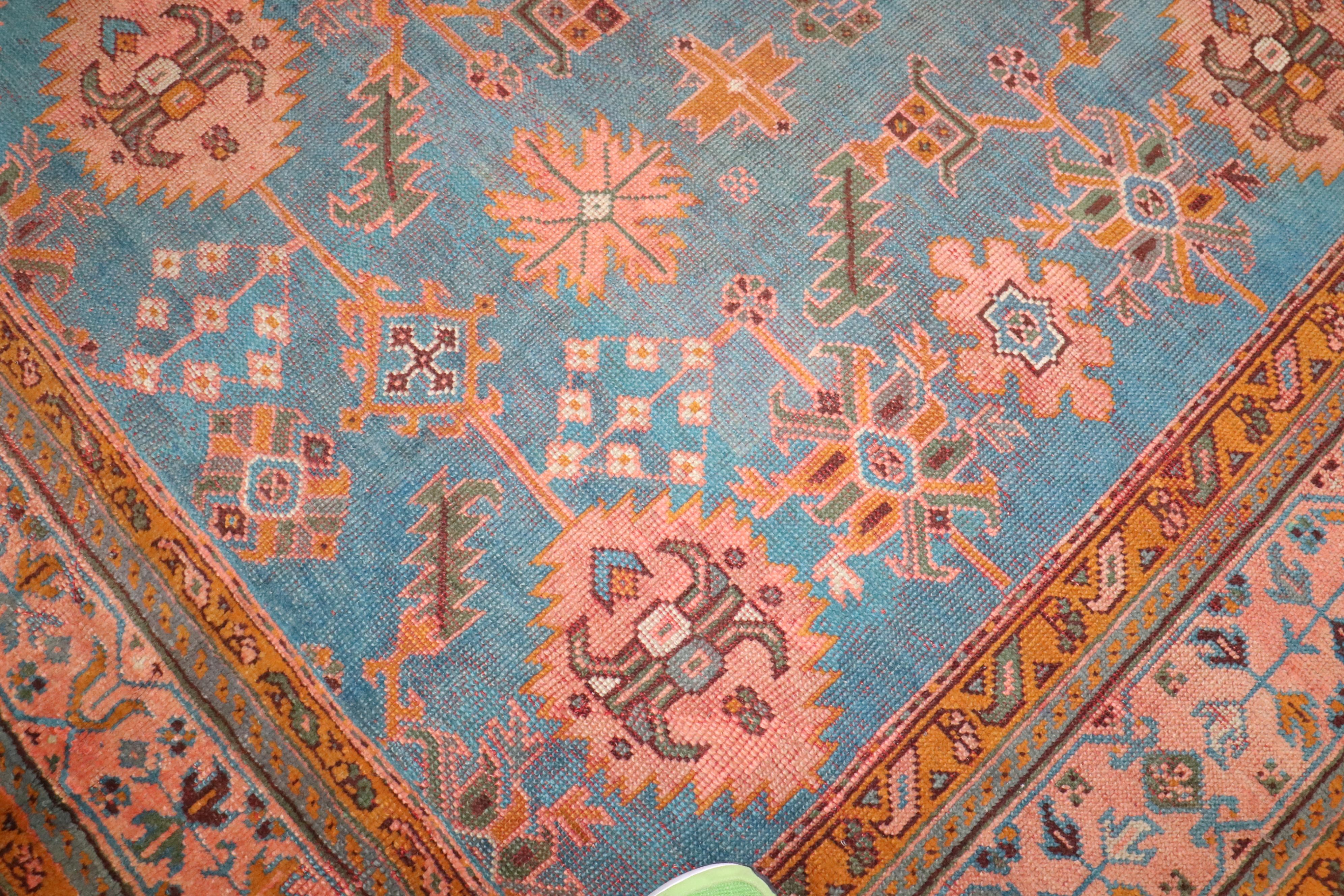 Zabihi Collection Square Antique Turkish Oushak Rug For Sale 2