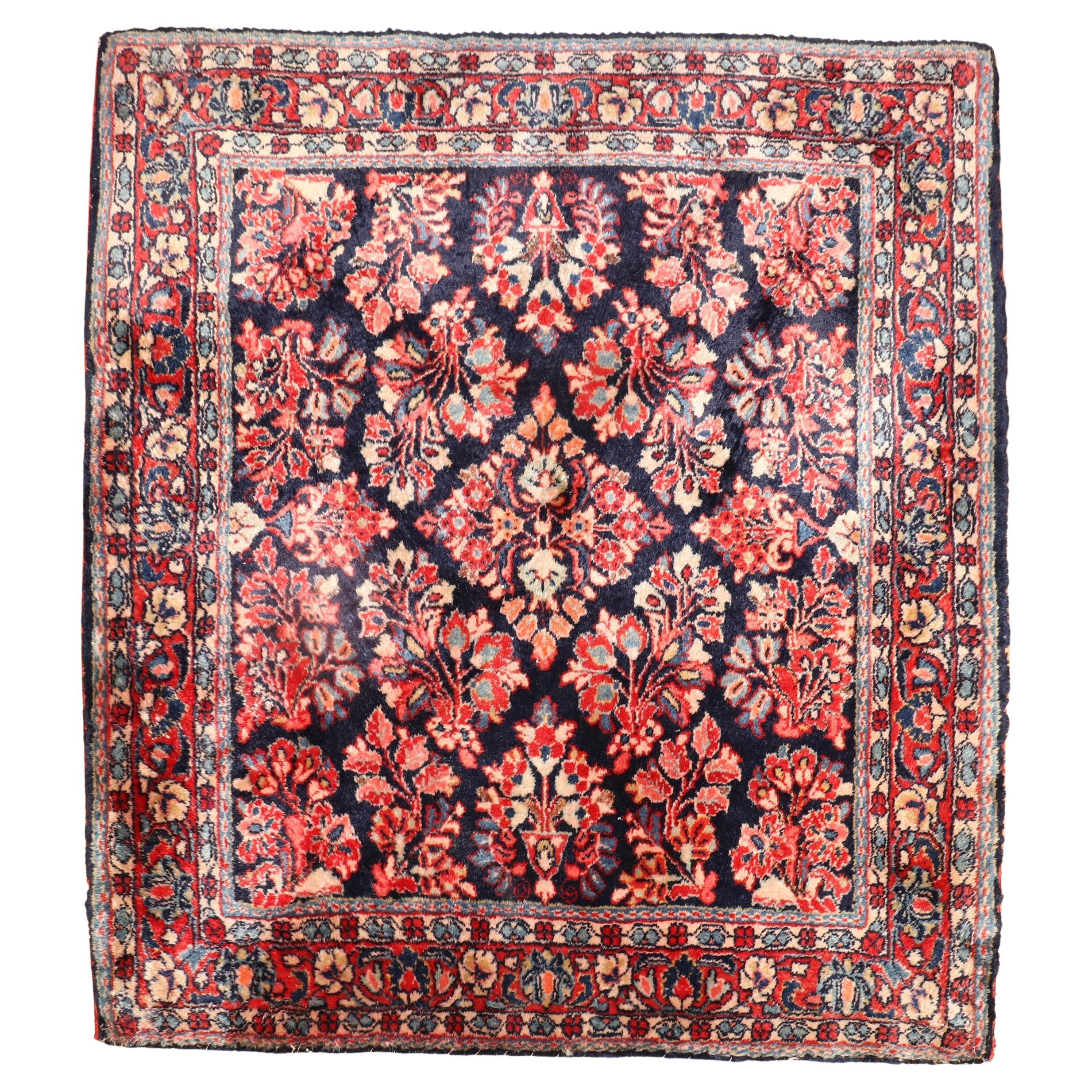 Zabihi Collection Square Navy Sarouk Antique Rug For Sale