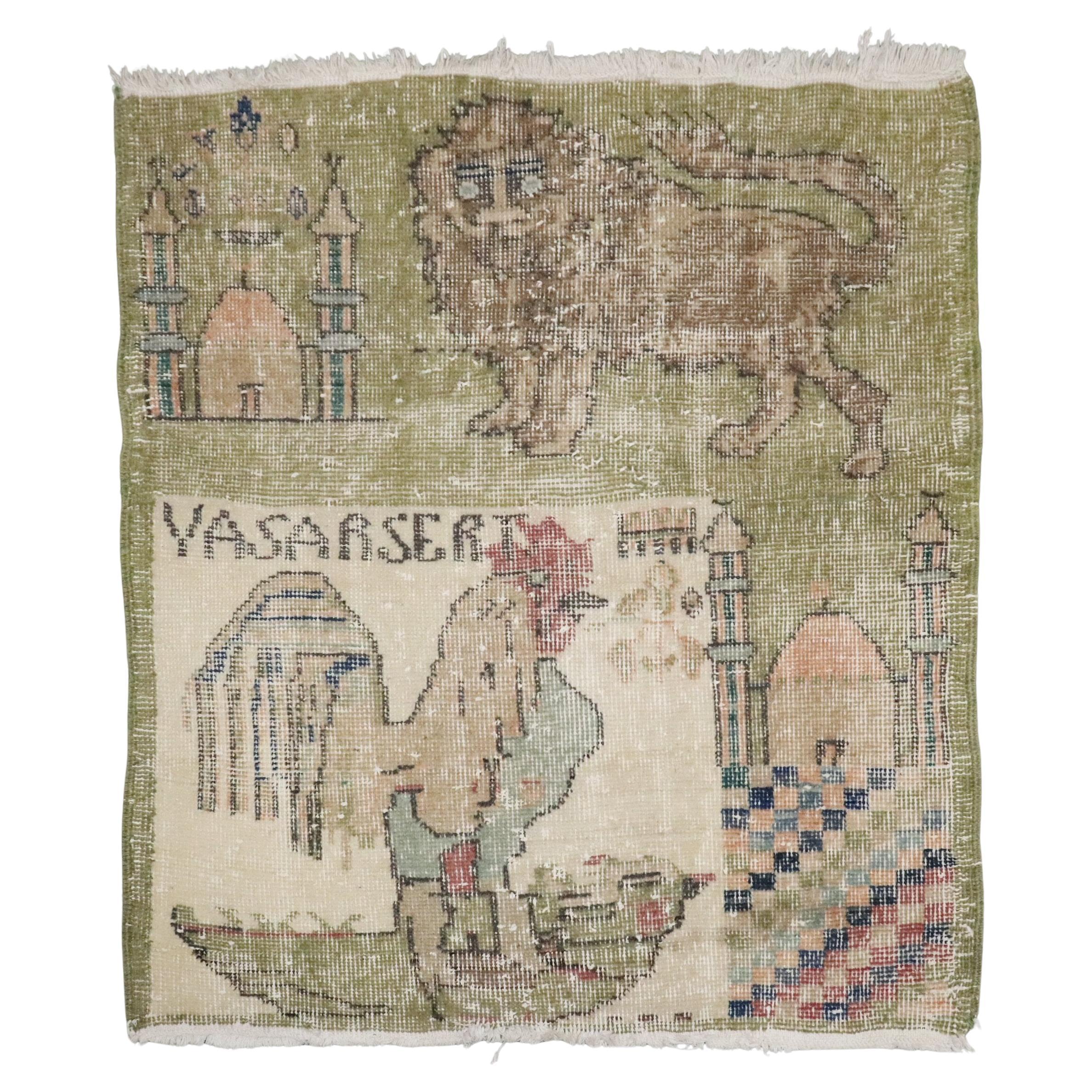 Tappeto Zabihi Collection Square Vintage Shabby Chic Lion Pigeon Turkish Deco in vendita