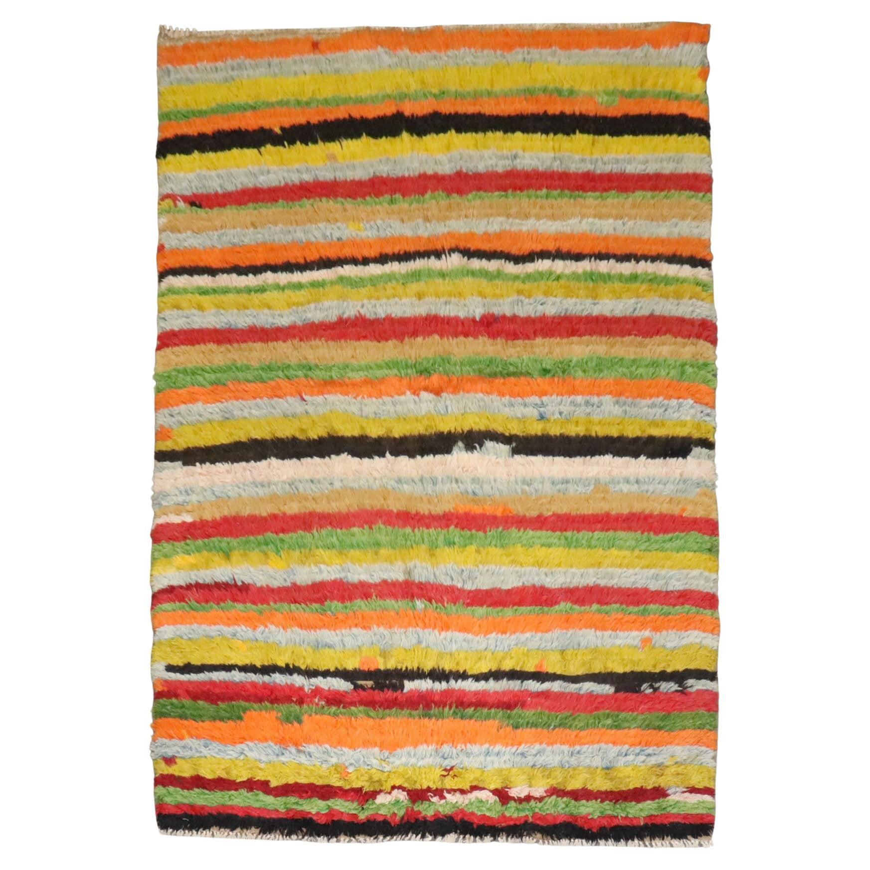 Zabihi Collection Striped Vintage Turkish Tulu Carpet