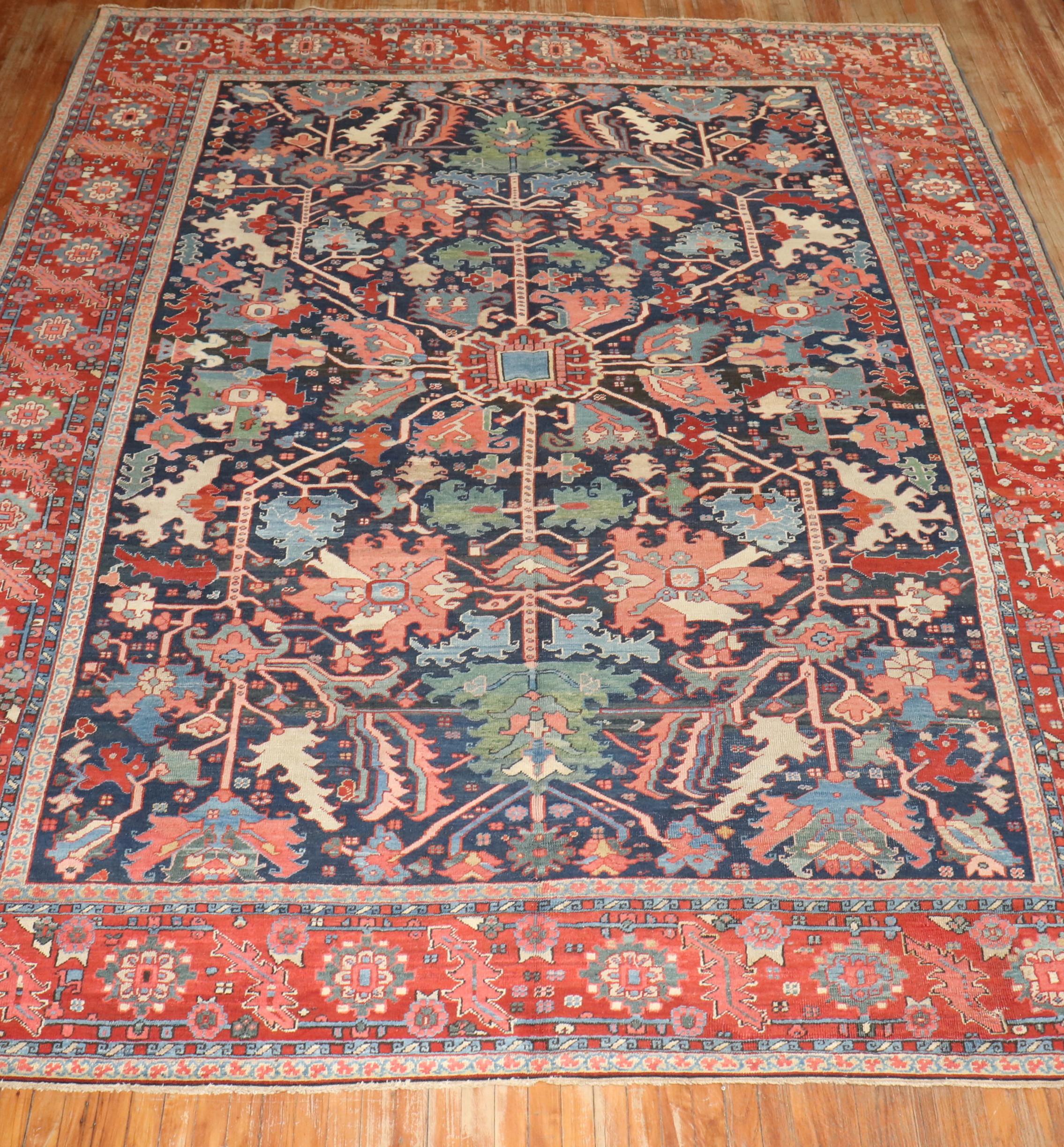 Zabihi Collection Stellar Antique Persian Serapi Carpet For Sale 3
