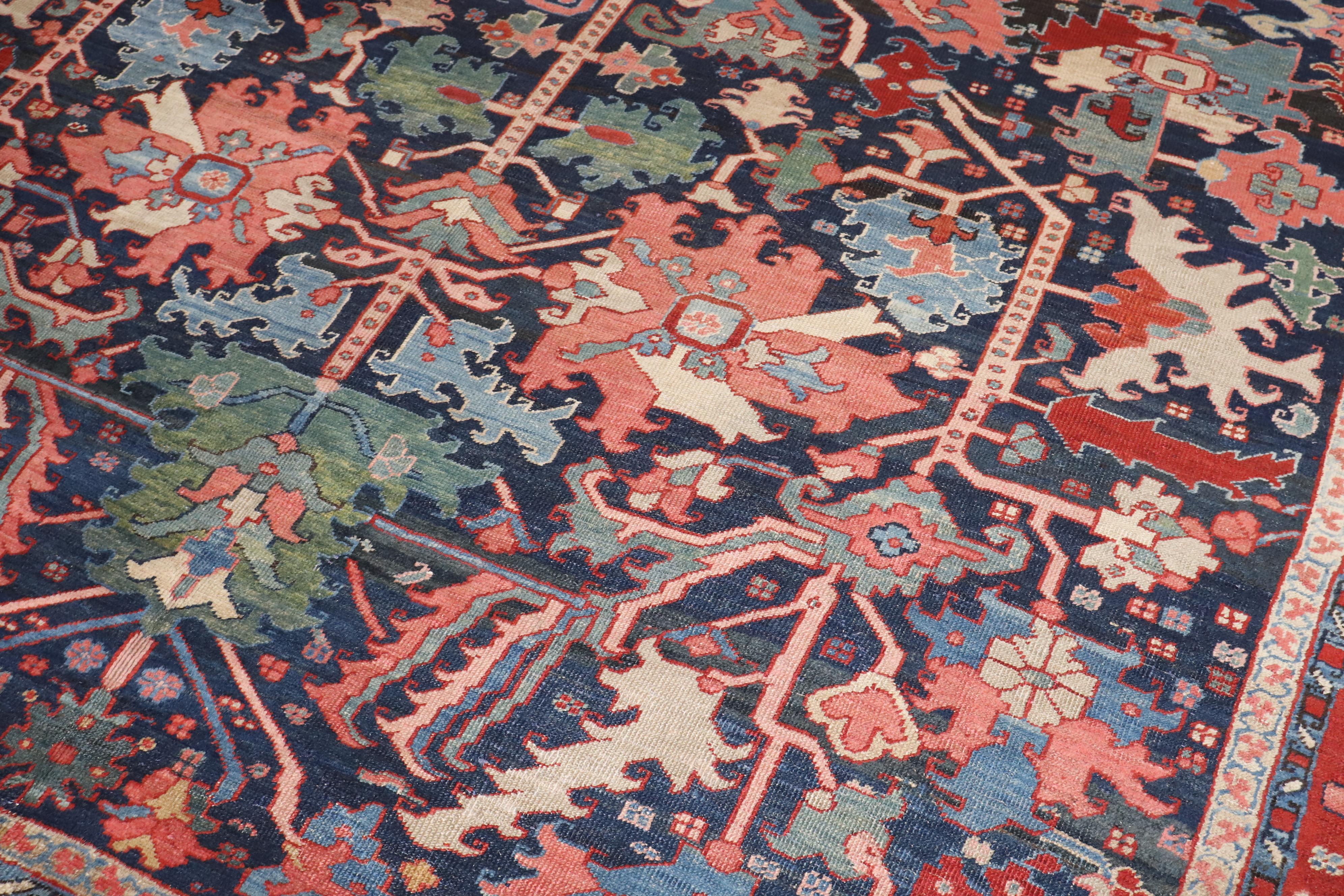 Heriz Serapi Zabihi Collection Stellar Antique Persian Serapi Carpet For Sale