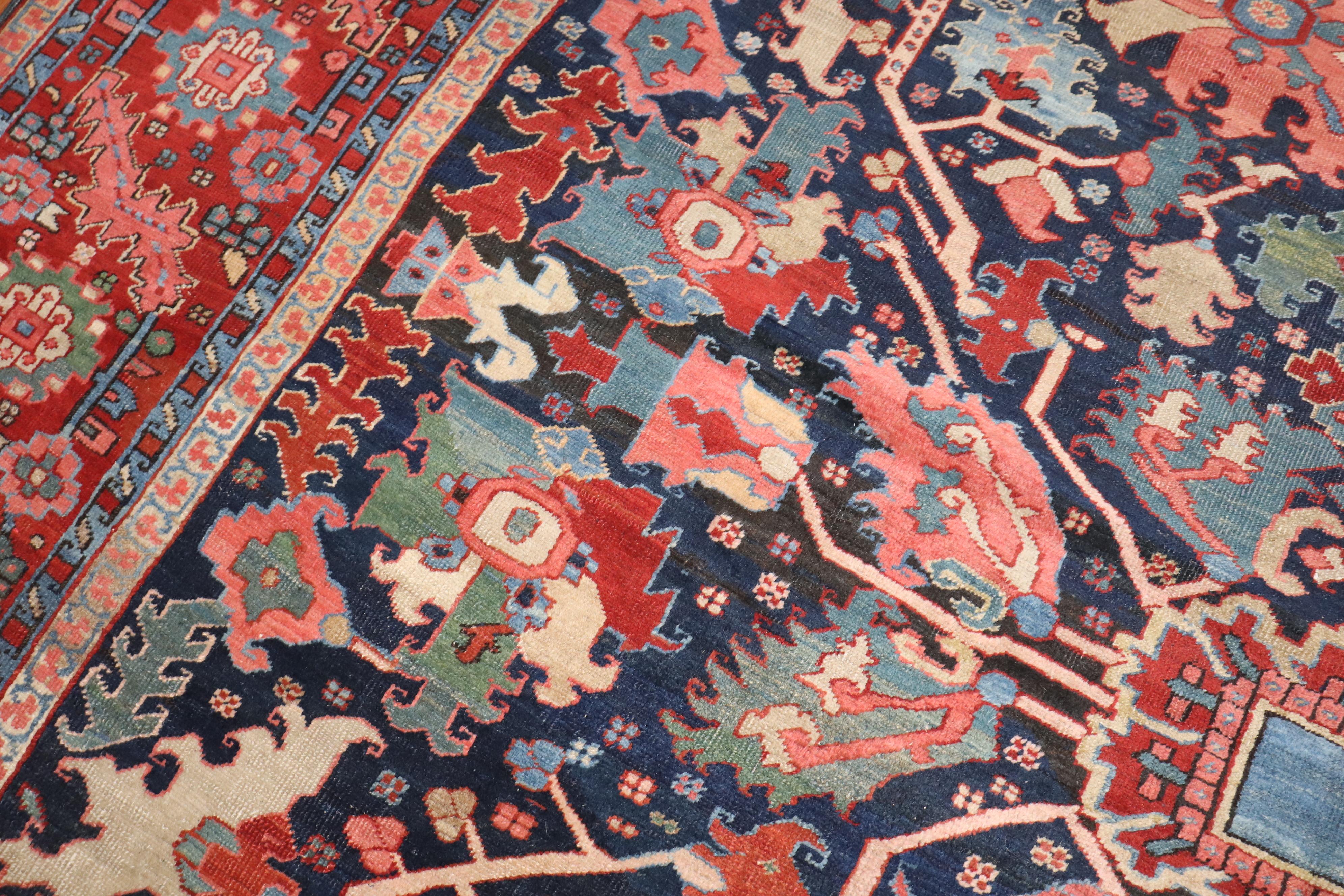 Hand-Knotted Zabihi Collection Stellar Antique Persian Serapi Carpet For Sale