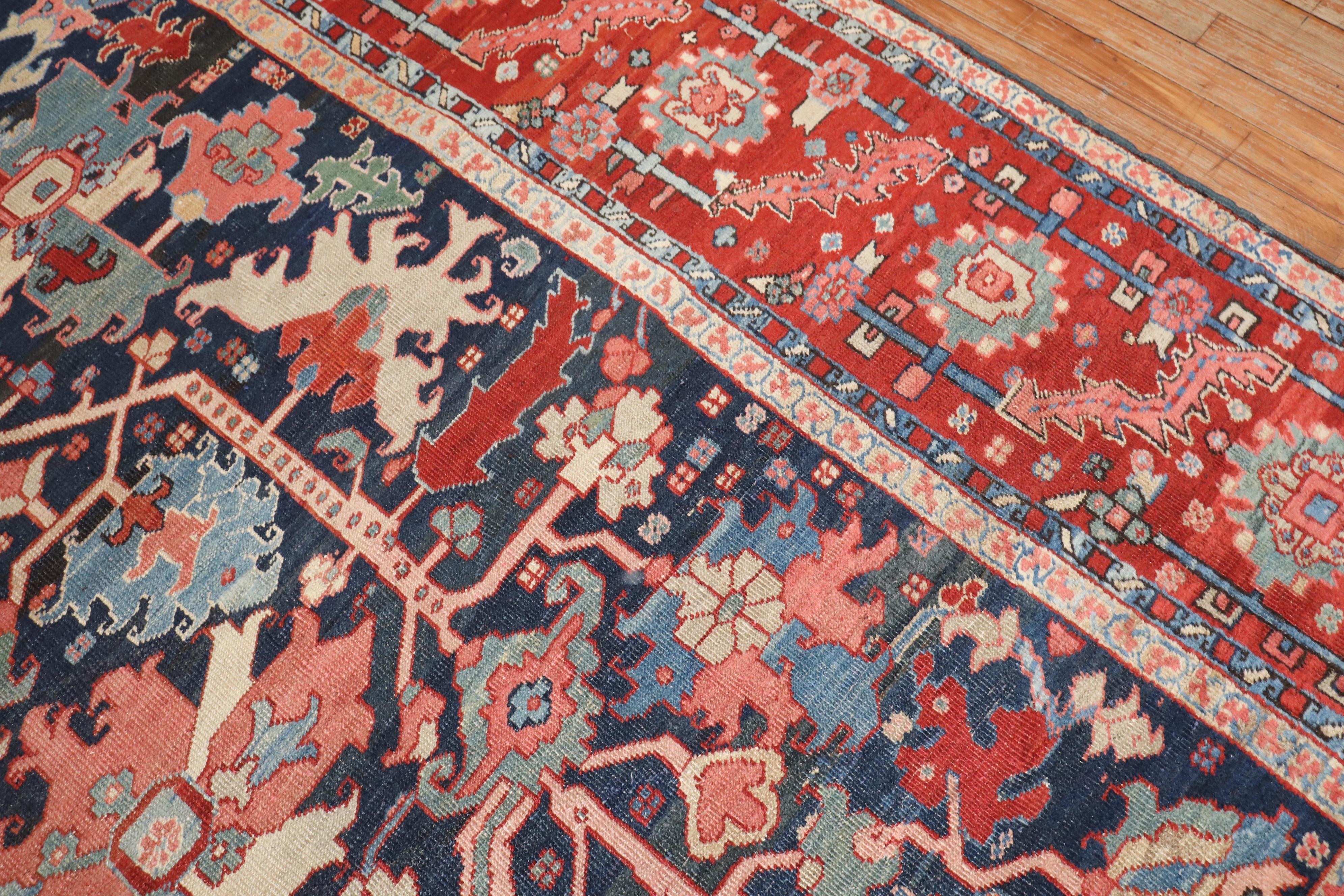 Wool Zabihi Collection Stellar Antique Persian Serapi Carpet For Sale